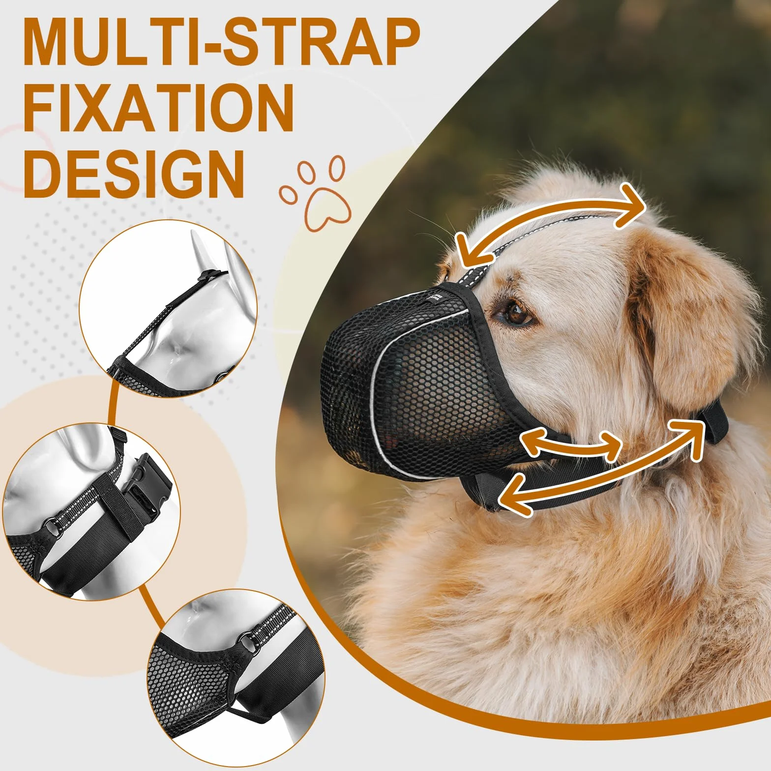 Arblina Museliere pour Chien, Muselière Respirante en Maille Douce pour Les Petits, Moyens et Grands Chiens, Muselière Ajustable Antidérapante avec Triple Sangle et Fil Réfléchissant, Noire