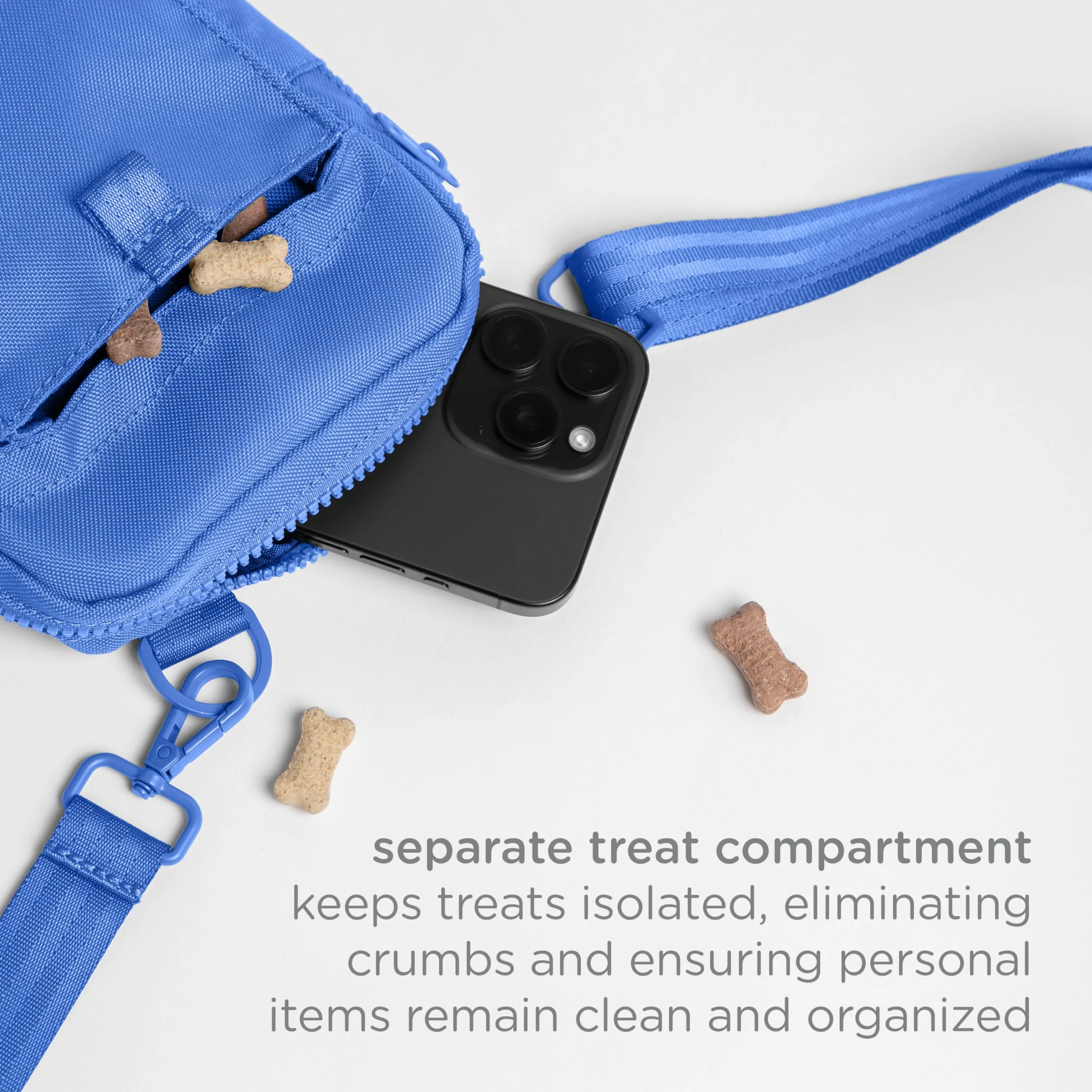 Ubbi Pochette à friandises pour Chien, entraînement Mains Libres, Distributeur de Sacs à déjections Canines intégré, Plusieurs Positions de Sangle réglables, Bleu