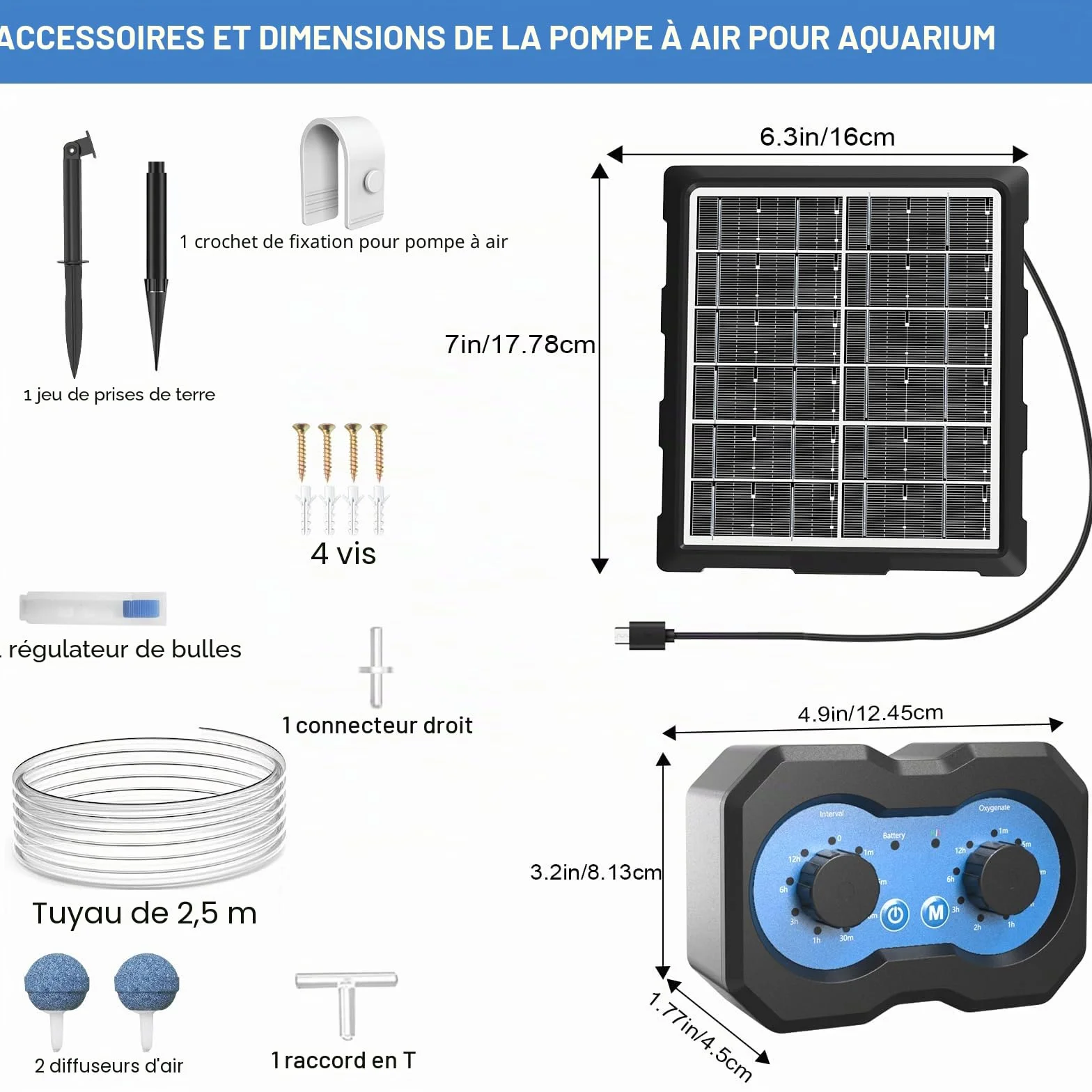 Pompe à air solaire oxygénateur pour étang avec minuterie
