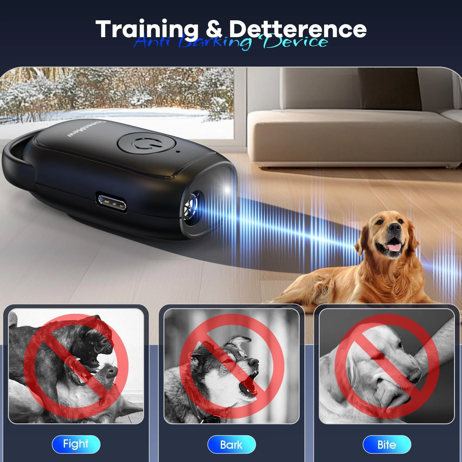 Boitier Anti Aboiement Chien Ultrason Portatif avec LED Intérieur Extérieur