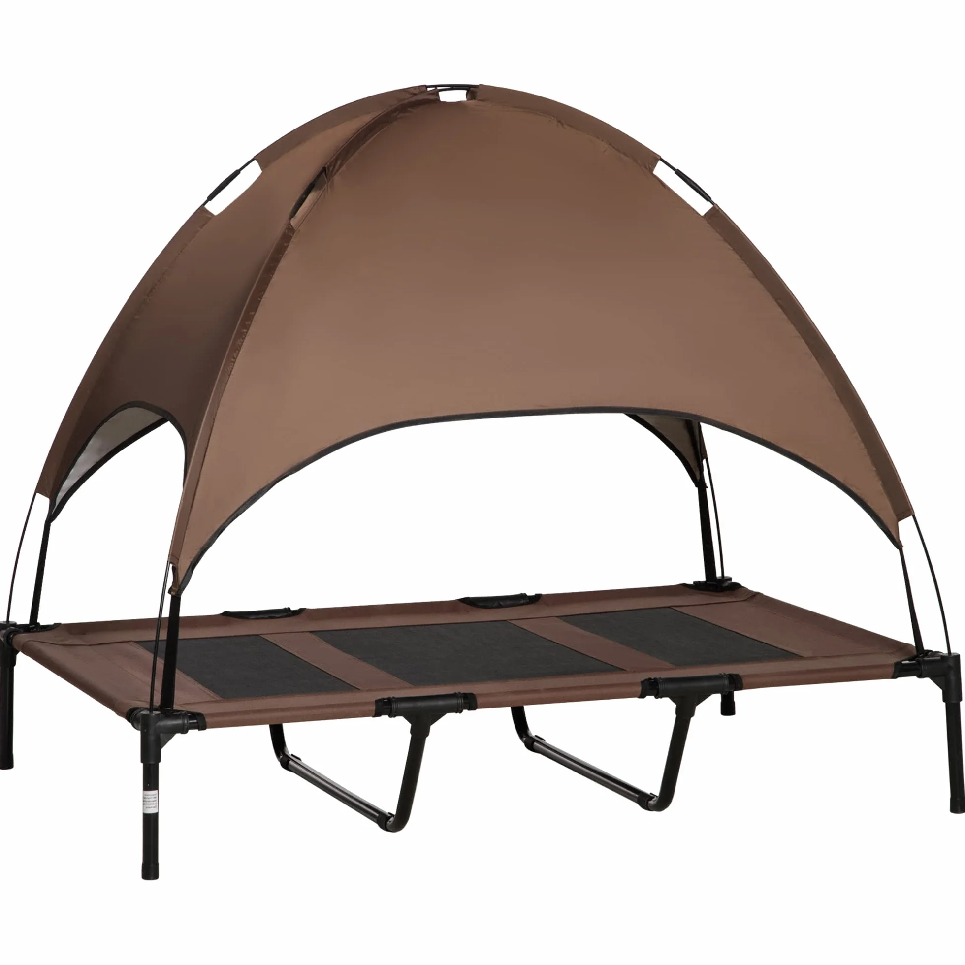 PawHut Lit pour Chien Chat sur Pieds Grand Confort Velum Anti-UV Tissu Oxford Micro-perforé + Parasol + Sac de Transport Inclus Marron Noir