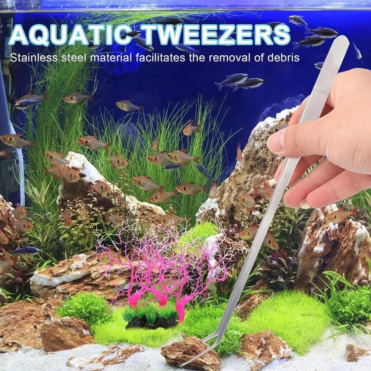 Kit Aquascaping Aquarium 4 en 1 Acier Inoxydable Pince Ciseaux Spatule