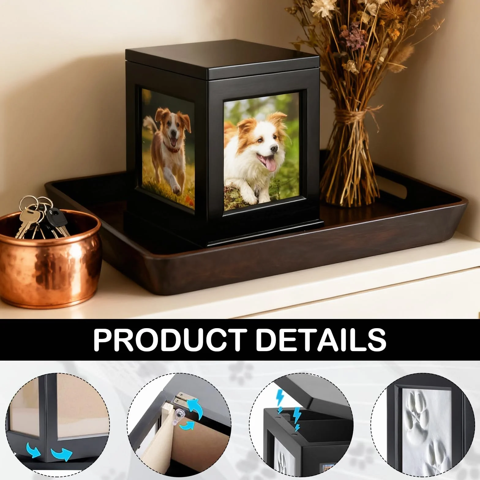 Urne Funéraire pour Chien en Bois avec Cadre Photo, Urne pour Animaux de Compagnie Commémorative Personnalisée