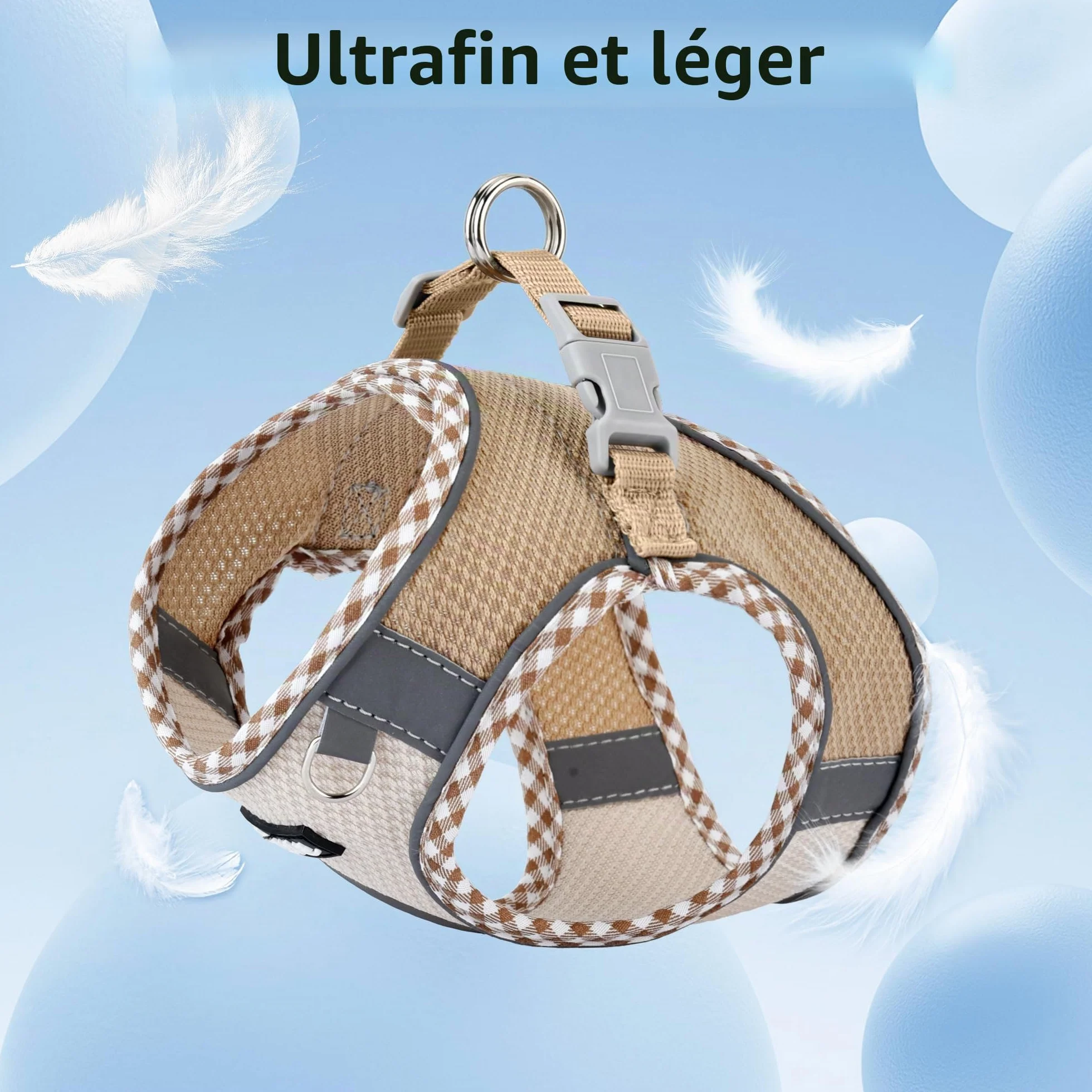 Ensemble Harnais et Laisse pour Chien Promenade, Harnais Chiot Bandes réfléchissantes, très Petits Chiens Chats Marron-Beige XXXS