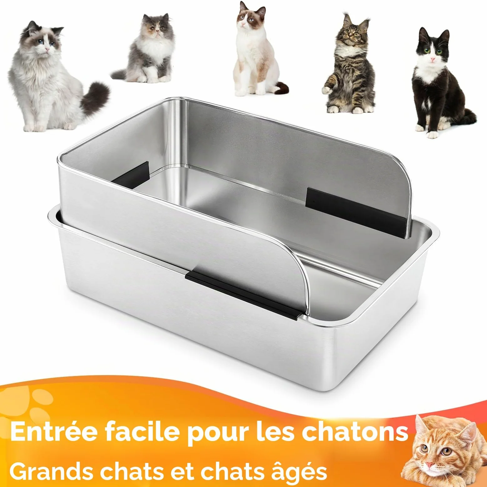 Yangbaga Litiere pour Chat avec Pelle，Bac à litière avec déflecteur，Résistant aux odeurs et Facile à Nettoyer（60 * 40 * 30CM）