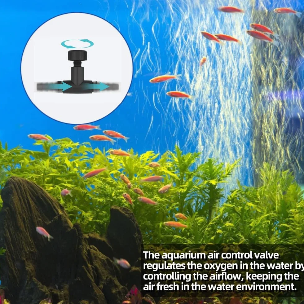 Aquarium Pompe Valve d'Air Vanne de Régulation T-Forme Connecteurs 2 Voies pour Tube 4 mm 12 Pcs Noir