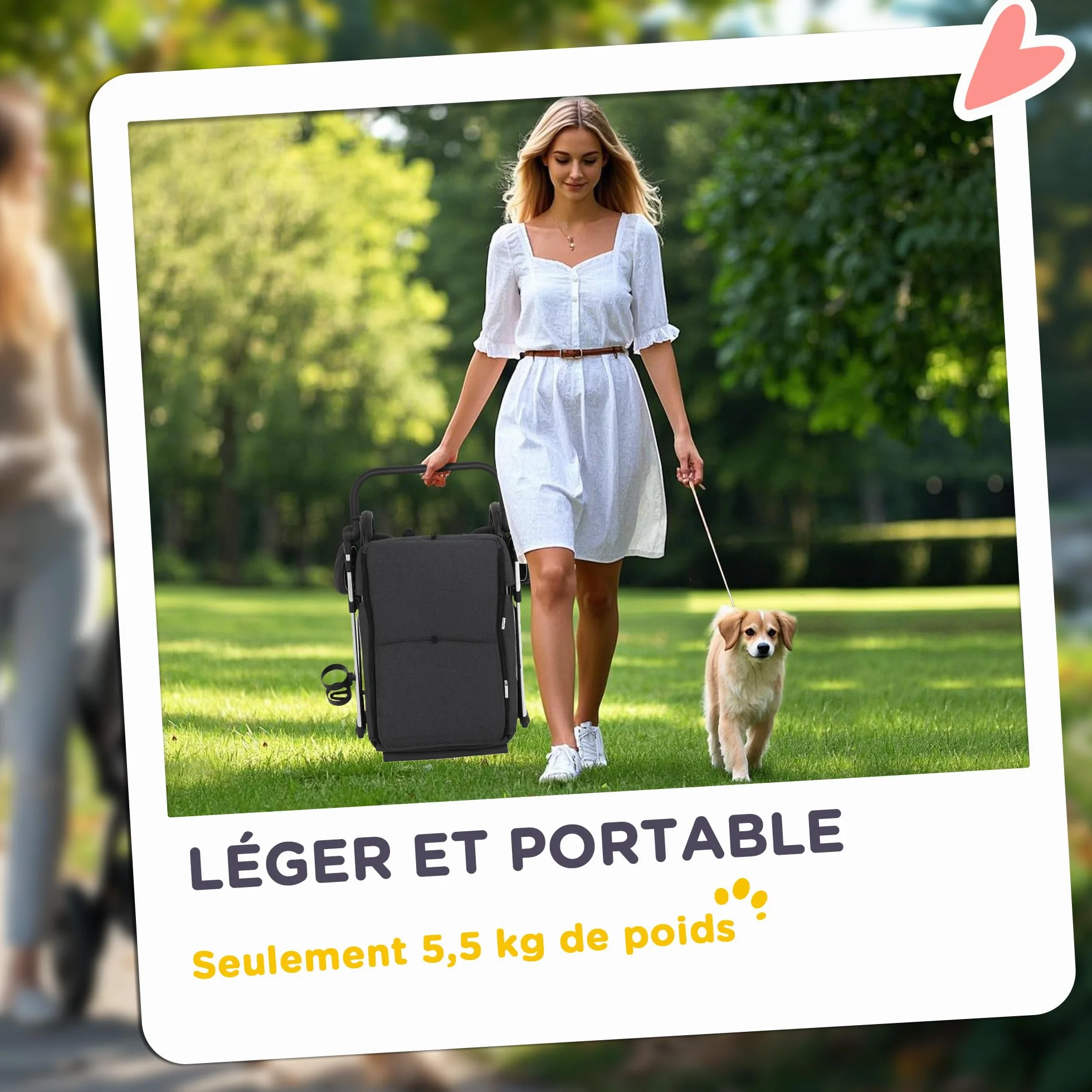 PawHut Poussette buggy pliable pour chien, porte-gobelets, laisse de sécurité, roues 360°, fenêtre à mailles, alliage d'aluminium, chariot chien chat petit miniature gris