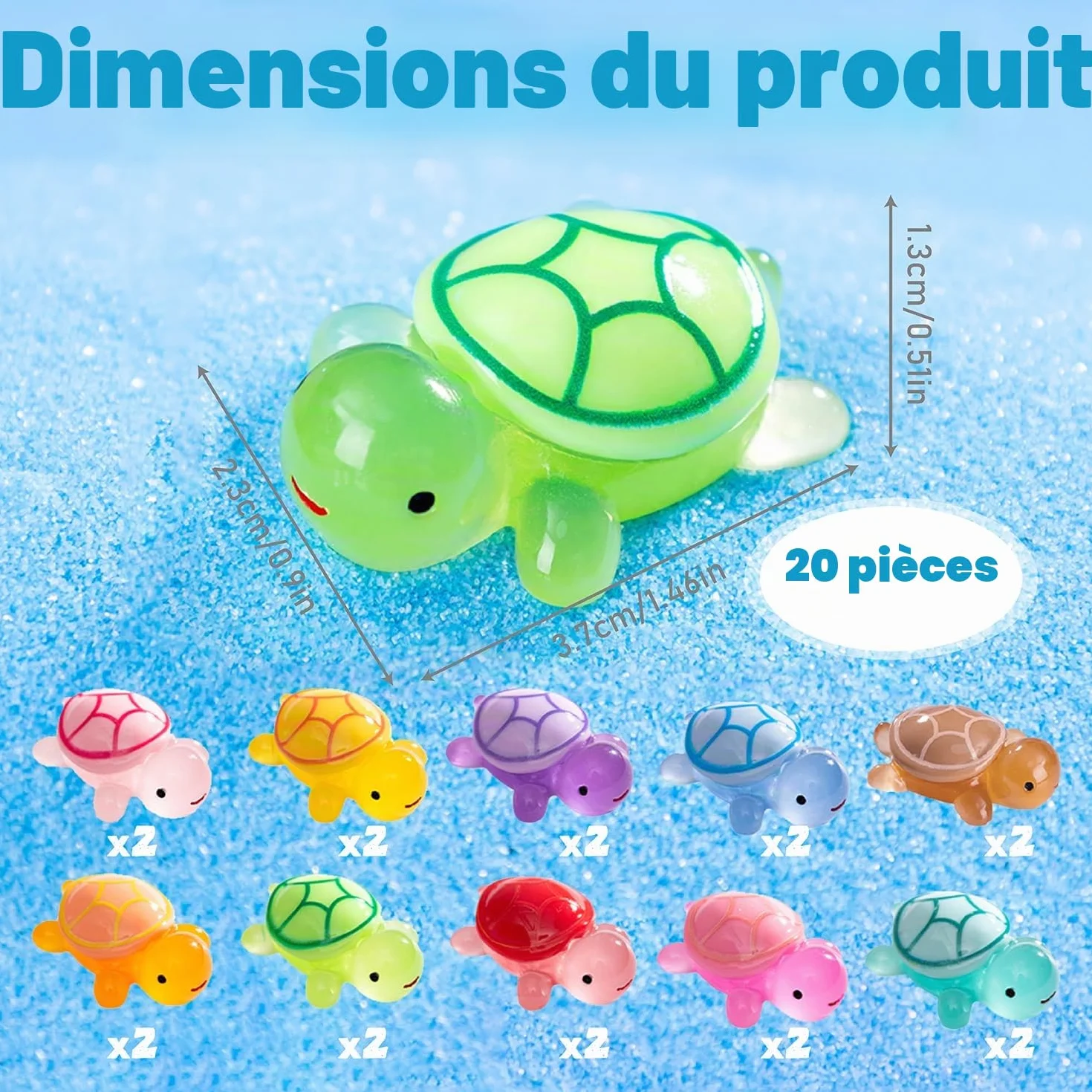 Figurines Miniatures Lumineuses Fluorescentes en Résine Animalier Lot de 20 Mini Tortues - Déco Micro Paysage Aquarium Bonsaï Jardin