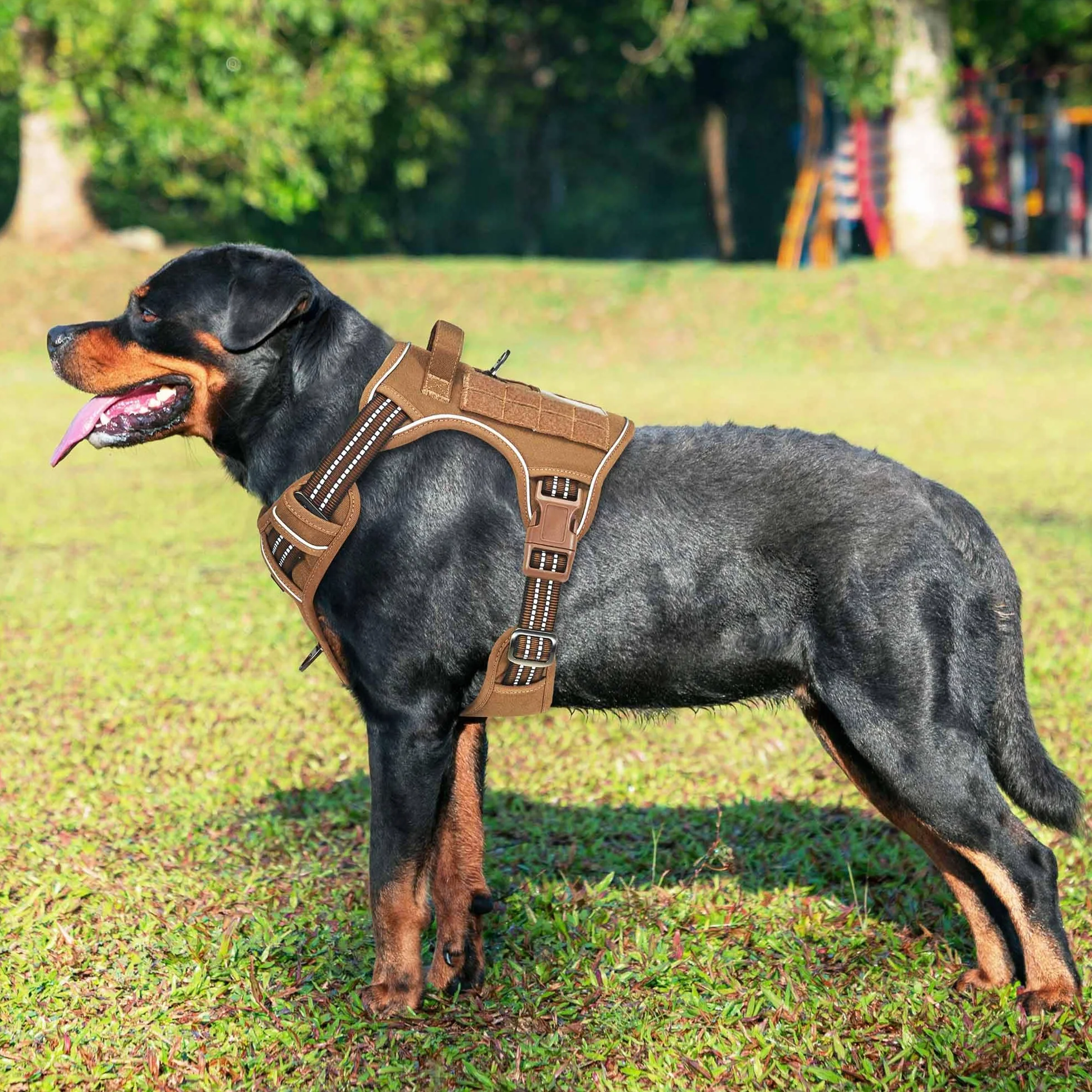 Haapaw Harnais tactique robuste pour chiens grande taille anti-traction réglable réfléchissant contrôle facile militaire travail XL marron