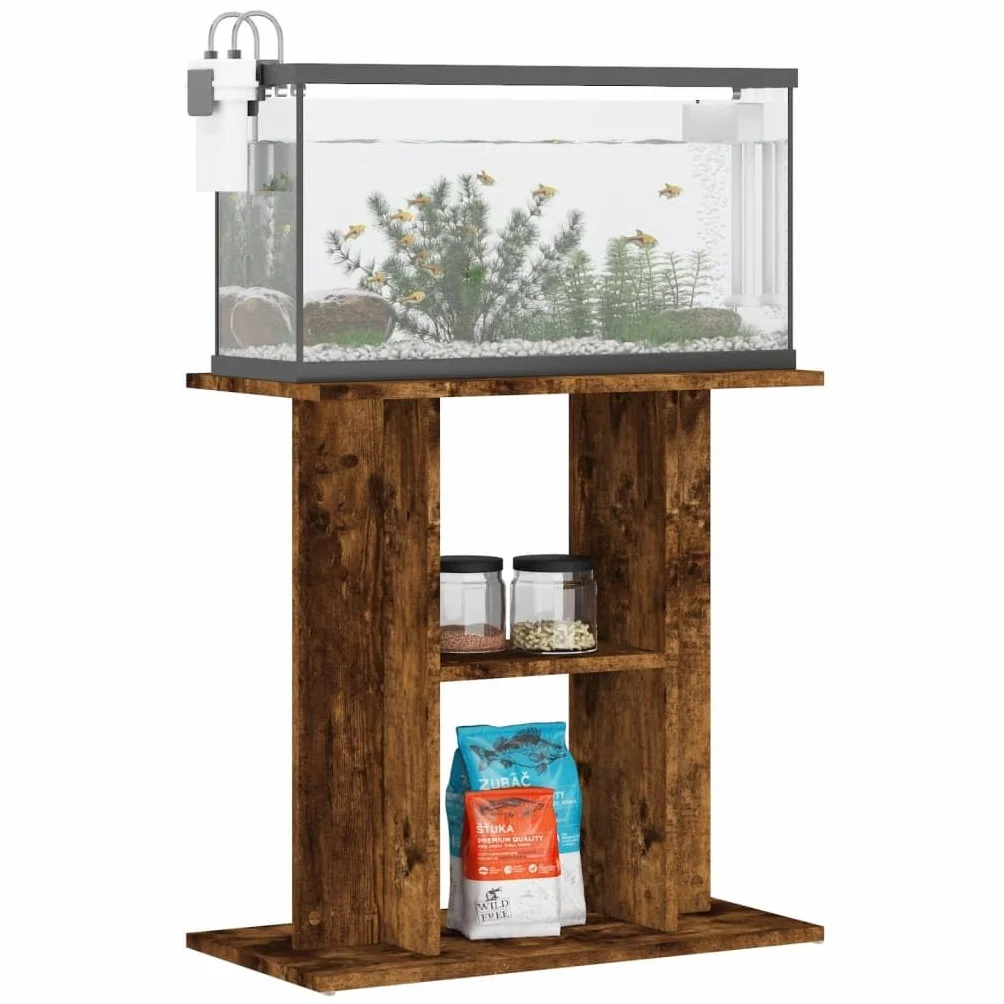 Support d'aquarium Chêne fumé 60x30x60 cm Bois d'ingénierie 3 Niveaux Meuble pour Aquarium