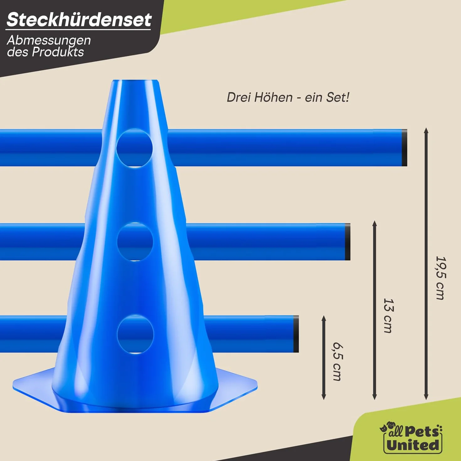 Pets United® Set de haies à enfoncer pour chiens et chevaux - Accessoires d'entraînement d'agilité avec barre et cônes stables (3 Sets)