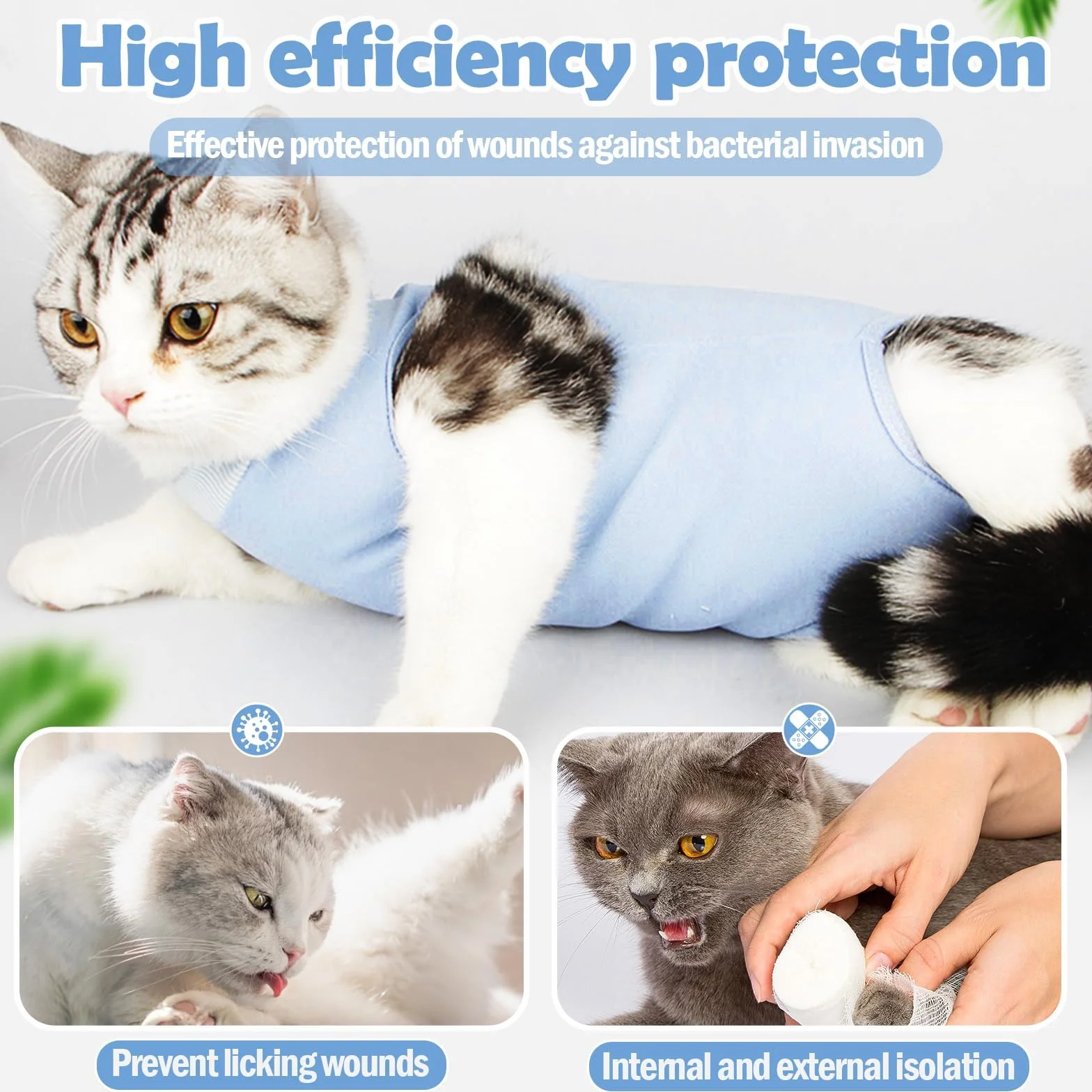 Gilet de Récupération pour Chat 2-4kg, Body Post-Opératoire Femelle, Bleu