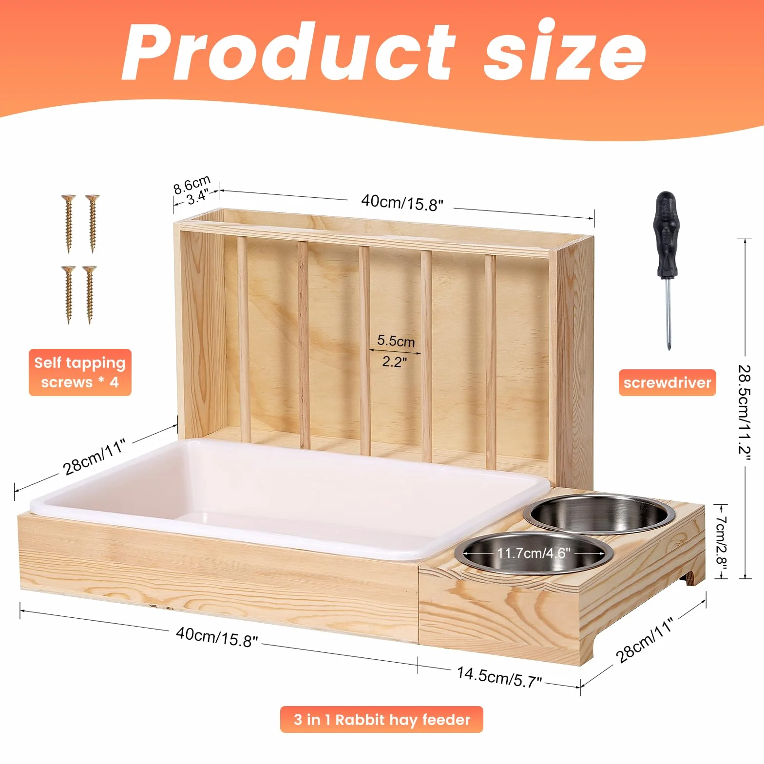 Râtelier à foin 3 en 1 pour lapin en bois avec deux bols distributeur nourriture petits animaux
