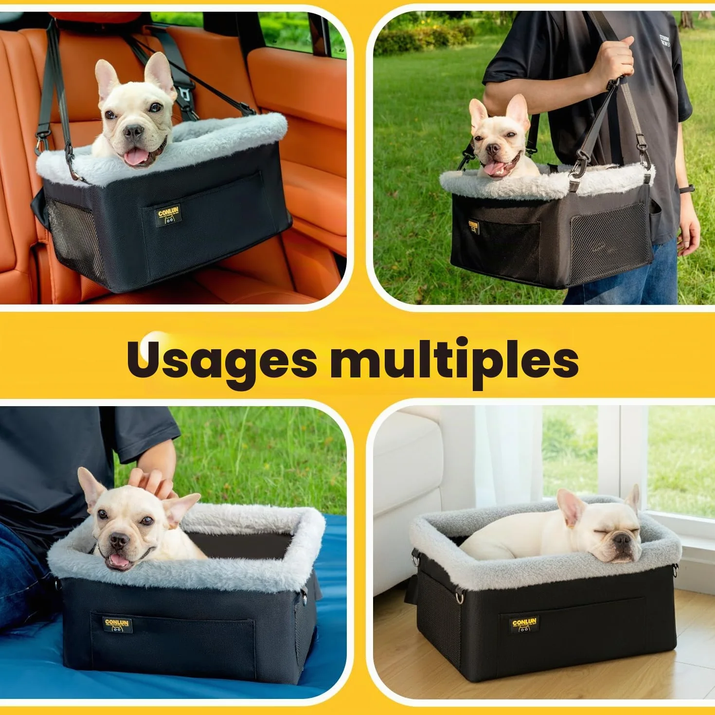 Conlun Siège Auto pour Chien de Petite Taille et Chat, Panier Chien Voiture avec Structure en Acier Renforcé, Transport Chien Voiture Imperméable avec Laisse de Sécurité, Jusqu'à 9 kg (40x33x22 cm)