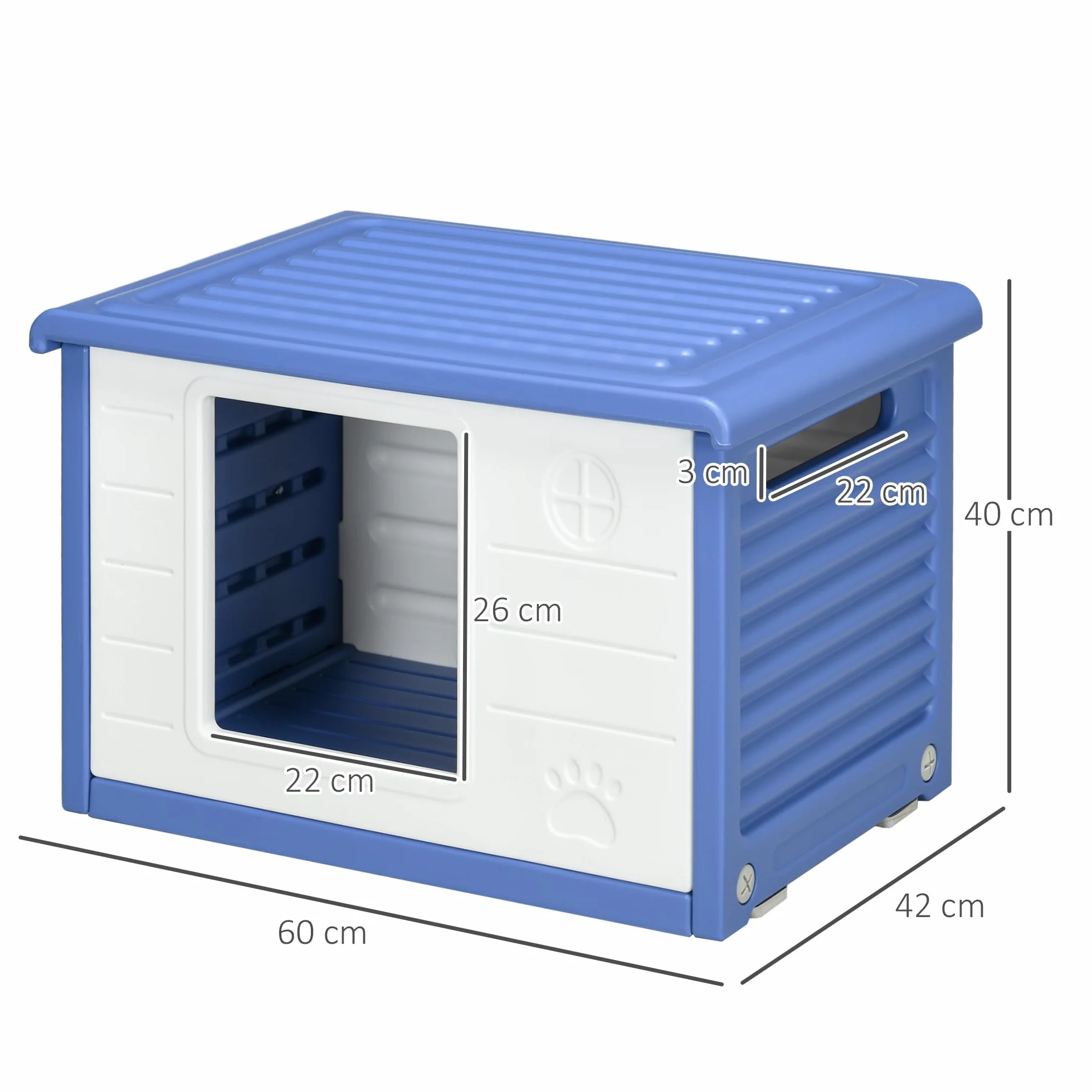 PawHut Niche pour Chien extérieure abri en Plastique résistante à l'eau 60x42x40 cm Bleu Blanc