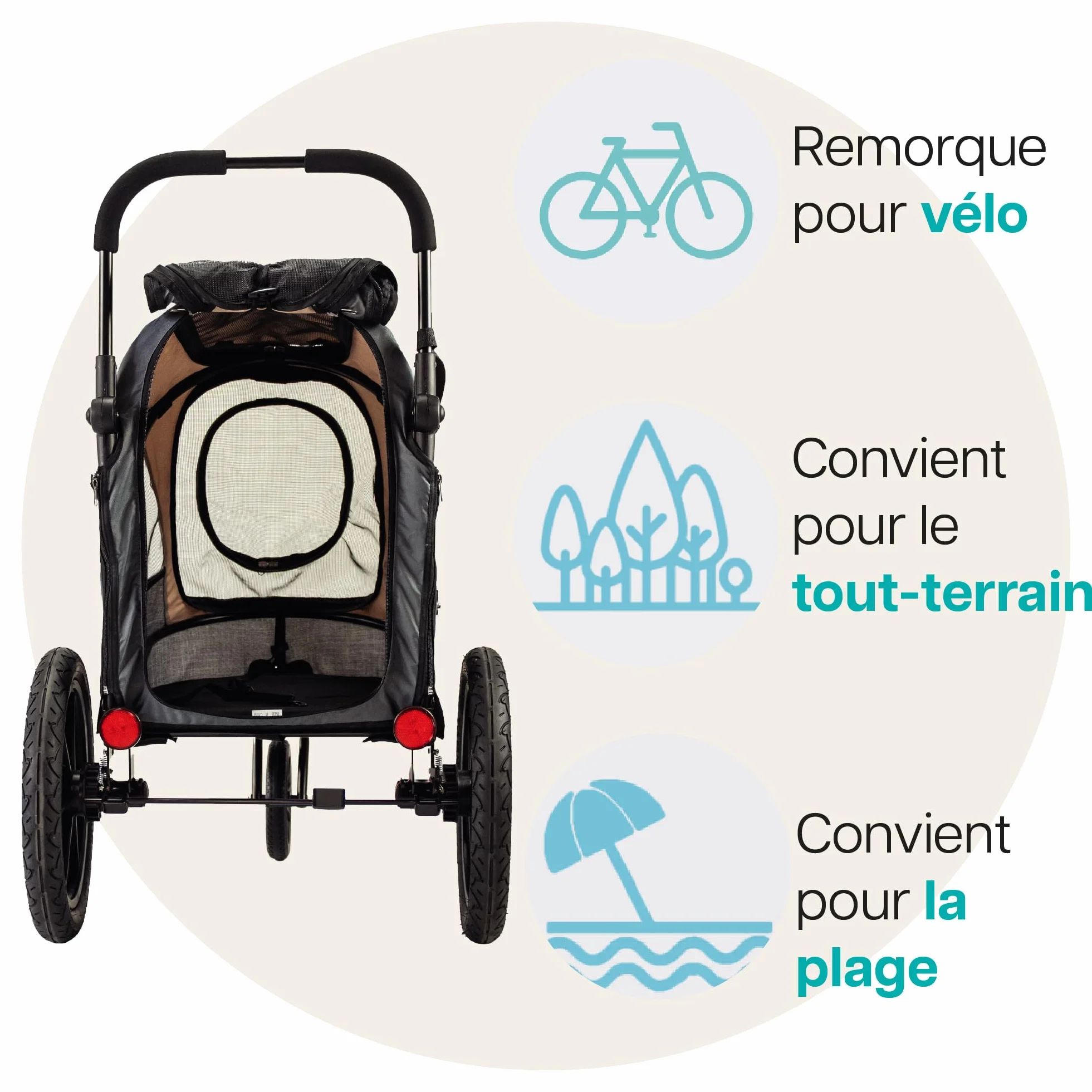Innopet Sporty Evolution Latte Poussette et Remorque pour Chien 2 en 1 Beige/Gris 30 kg avec Housse de Pluie