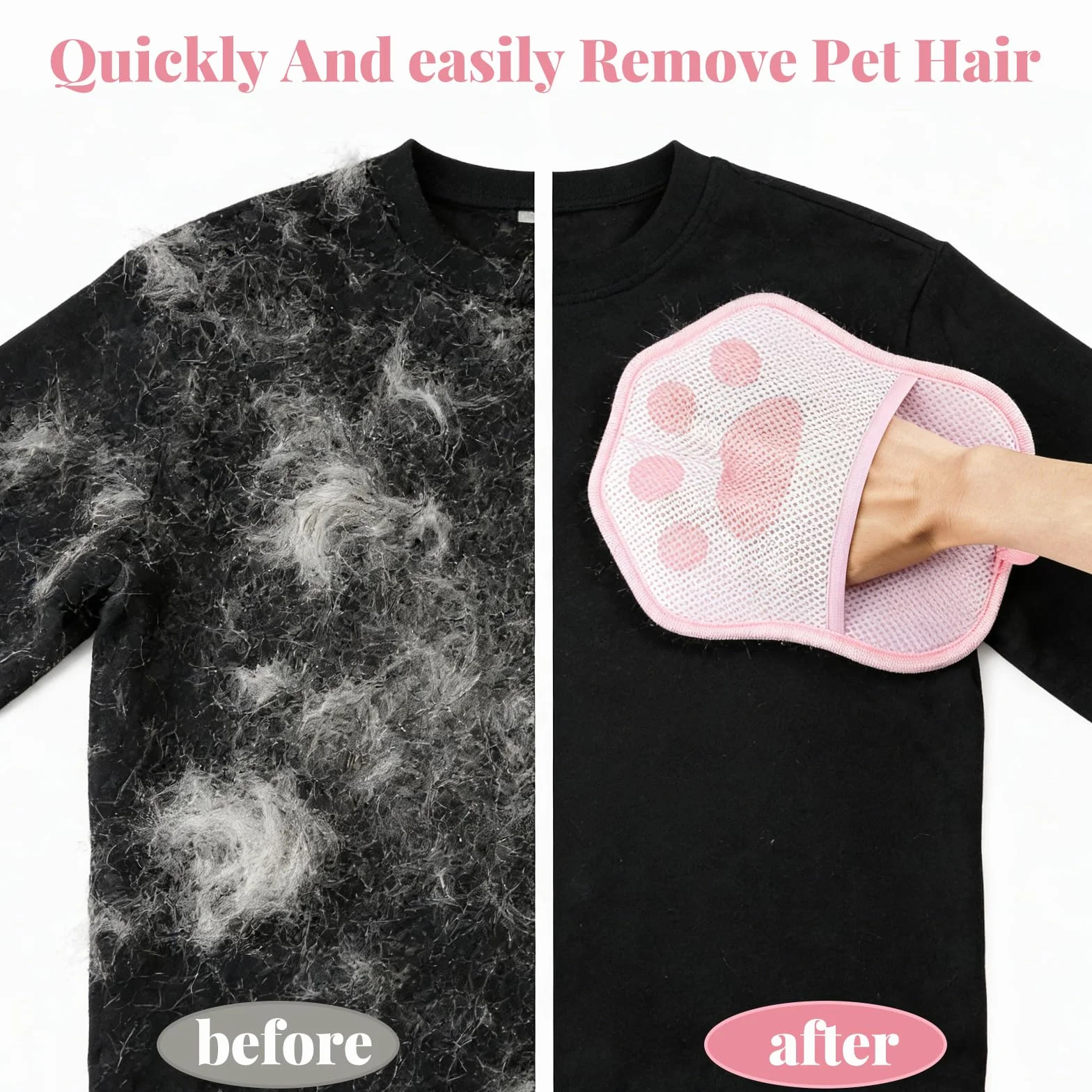 Gant Ramasse Poils Animaux Double Face Anti Poil Chat Chien Réutilisable Brosse Électrostatique Canapé Vêtements Rose Gris