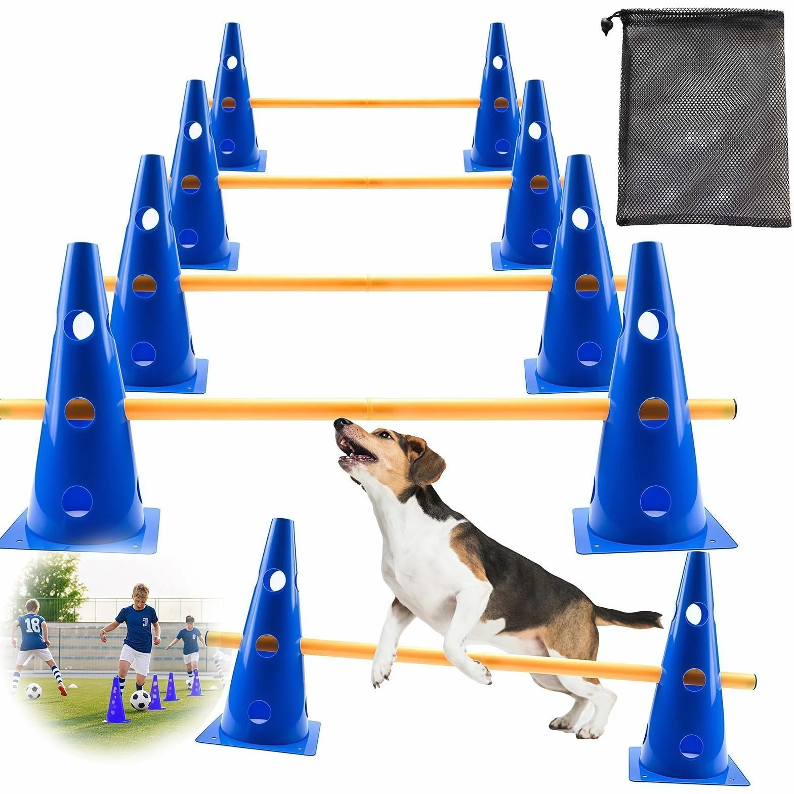 Ensemble de sauts pour chiens avec jouets interactifs et poteaux d'obstacle, dressage agilité petite moyenne taille intérieur extérieur