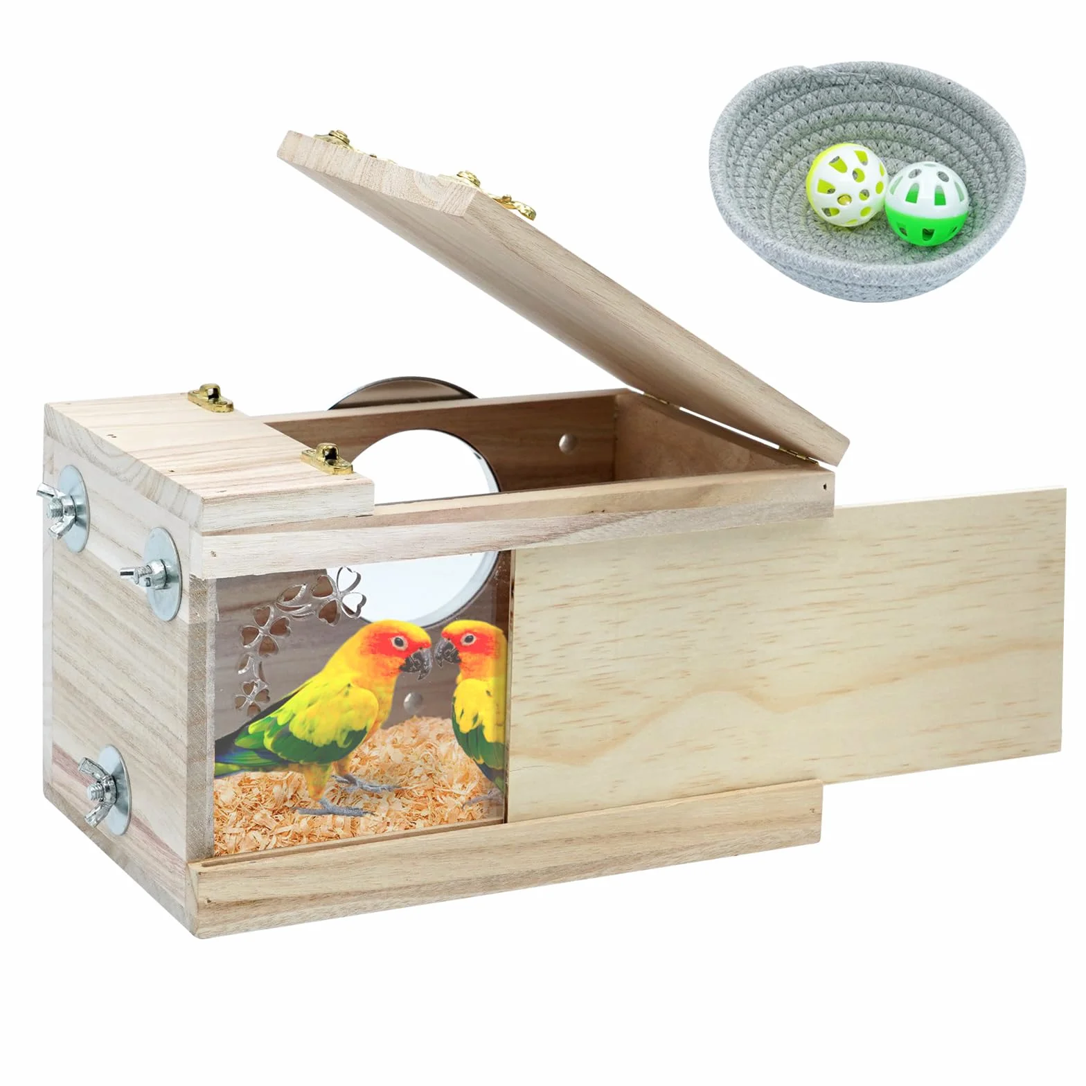 Nichoir en bois pour perruches et inséparables