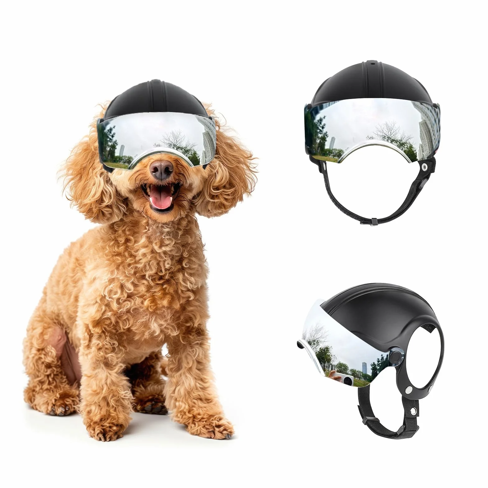 Casque et Lunette Moto Chien Protection UV Anti-Sable pour Chiens 7,5-12,5 kg Verres Argentés