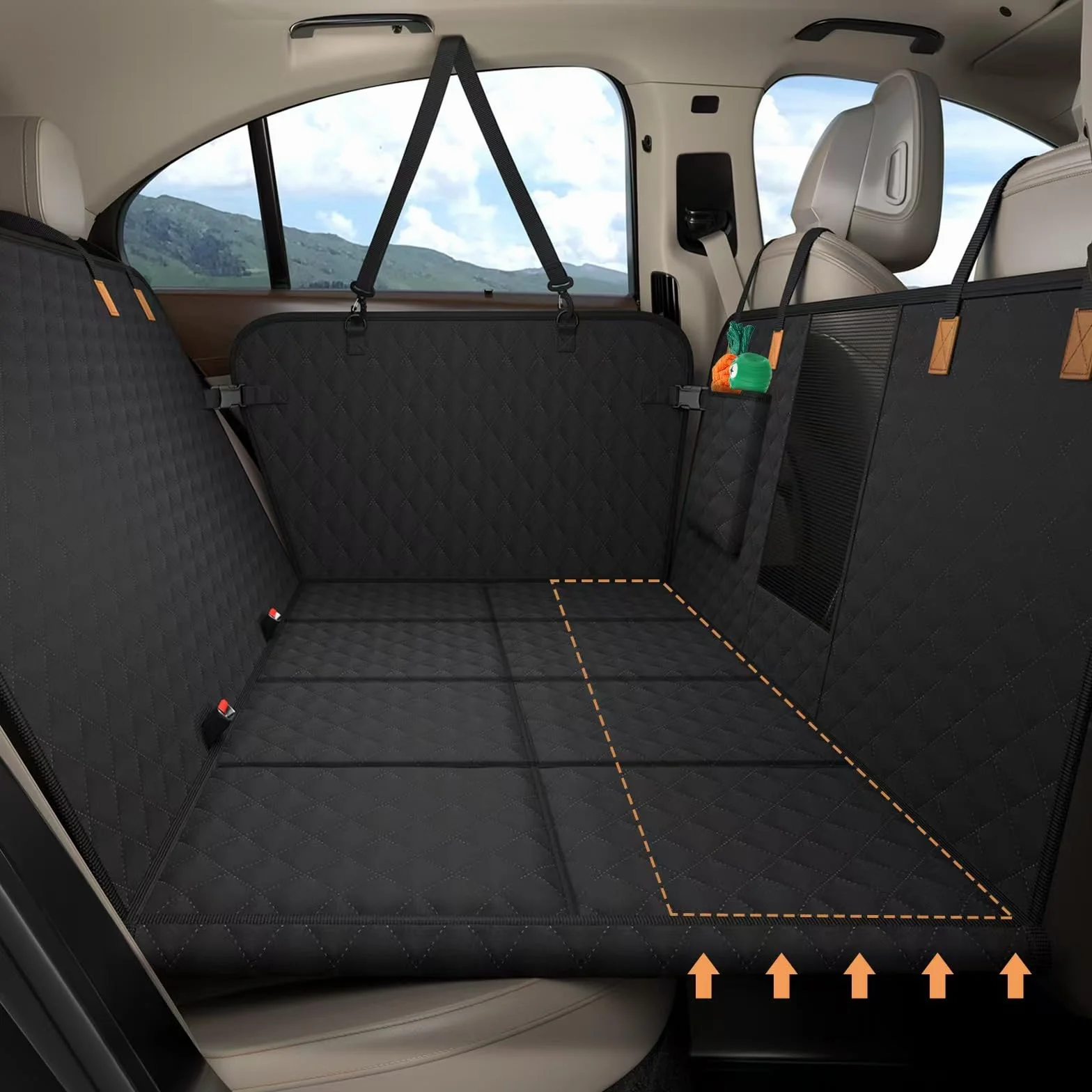 Protection Voiture Chien Siege Arriere [127 x 62 cm], Imperméable, Résistante Aux Rayures, Coque Rigide, Protege Voiture Pour Chien SUV et Voitures Familiales, Lavable, Avec Filet Ventilation (Noir)