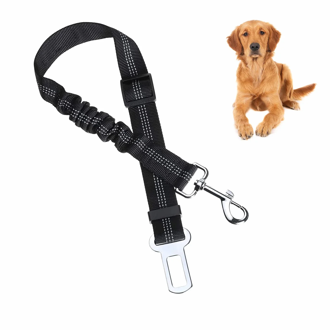 Harnais Voiture pour Chien Noir avec Absorption de Chocs - Ceinture de Sécurité pour Chien