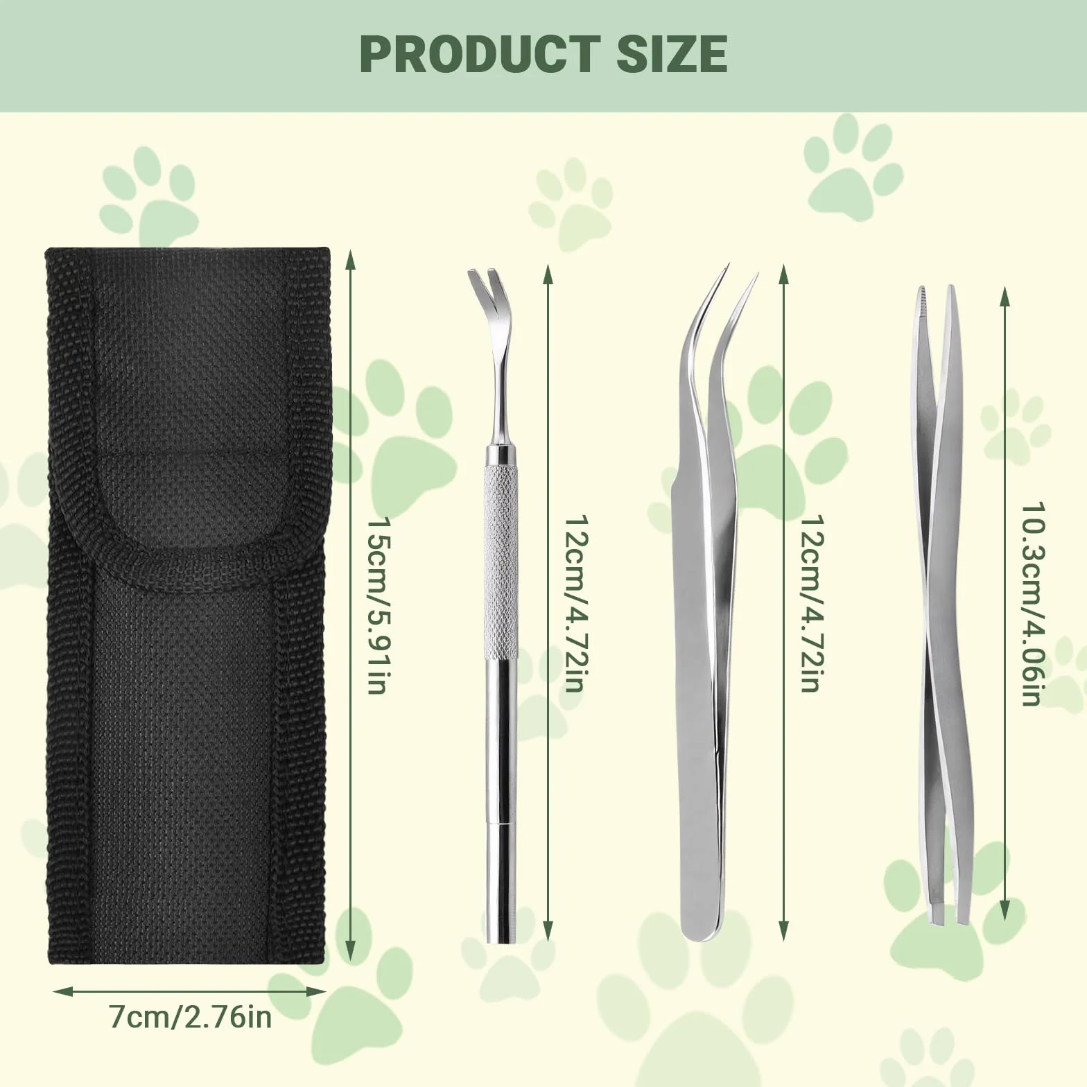 Zeckenzange Set 3-teilig en Acier Inoxydable pour Humains, Chiens et Chats