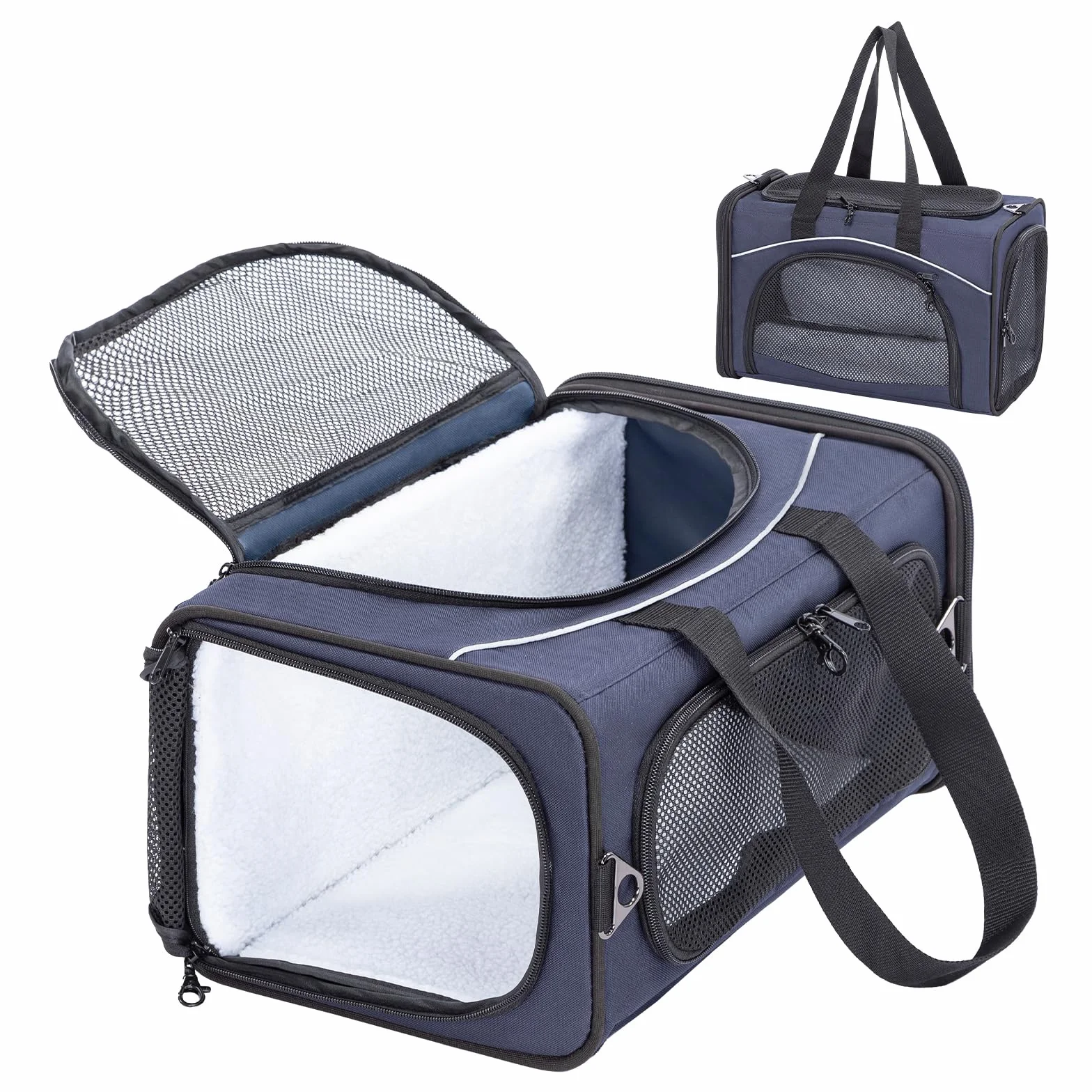 Petsfit Sac de Transport pour Chat Chien Pliable avec 2 Coussins Lavable, pour Voyage Avion Voiture, Bleu