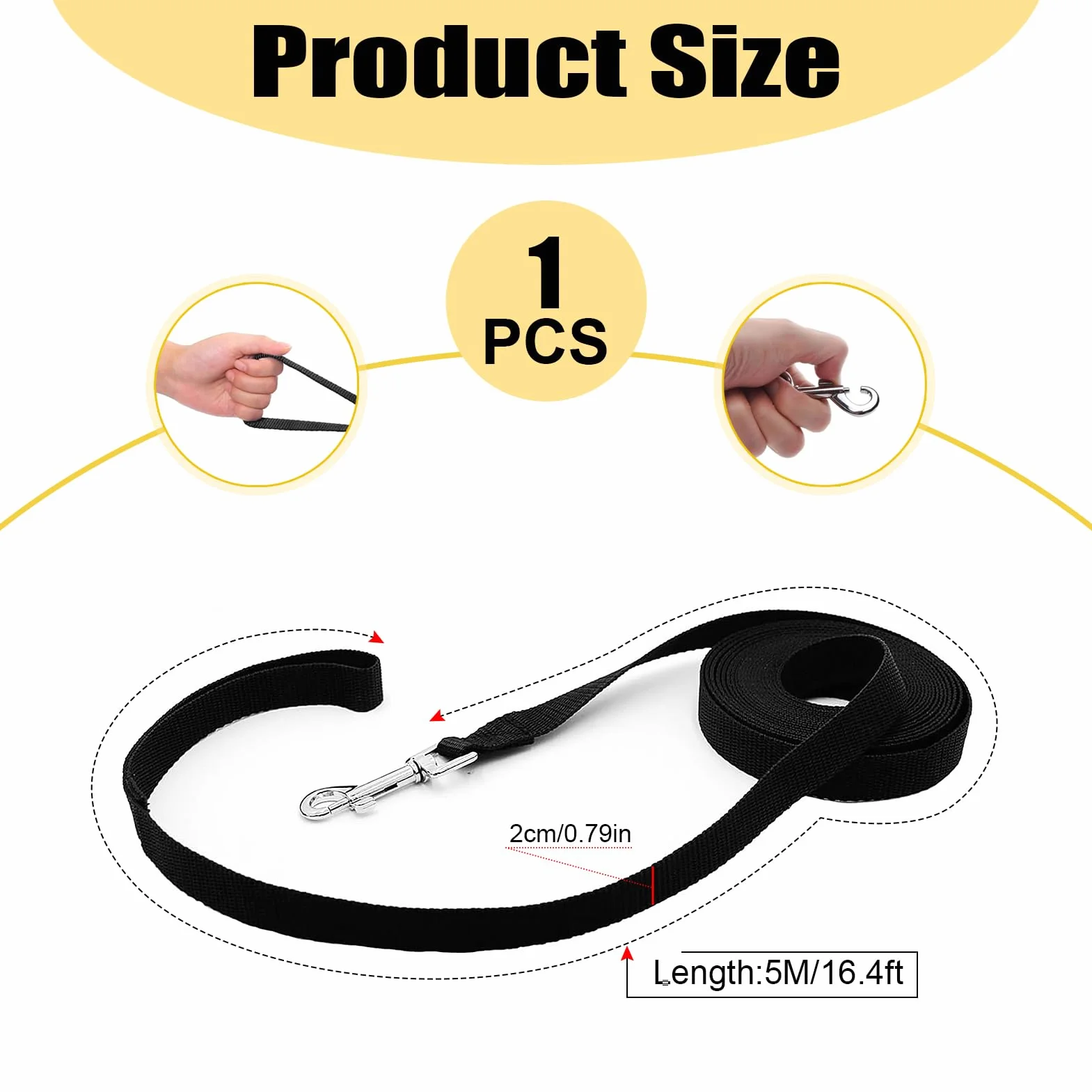 Longe pour Chien 5m, Laisse pour Chien, Laisse Imperméable avec Dragonne Et Mousqueton À 360°, pour L'entraînement pour Chiens De Petite, Moyenne Et Grande Taille (Noir)