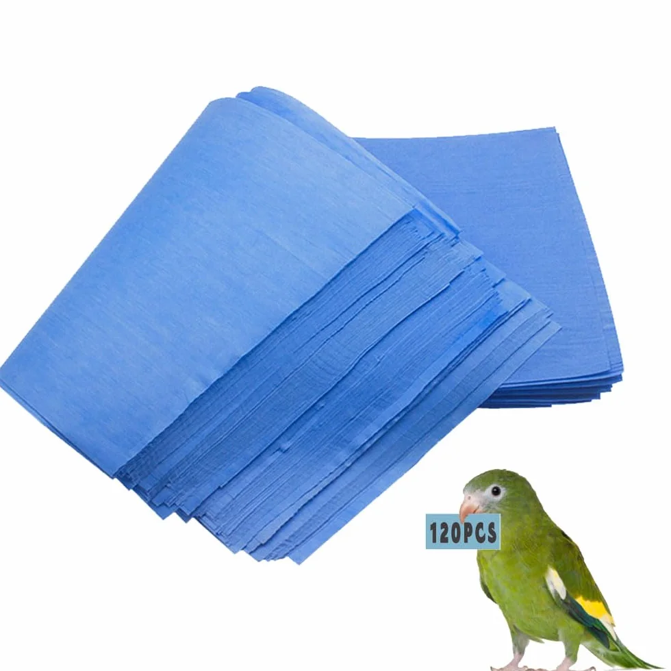 Lot de 120 doublures jetables en papier non tissé pour cage à oiseaux 27,9 x 43,2 cm absorbantes bleu