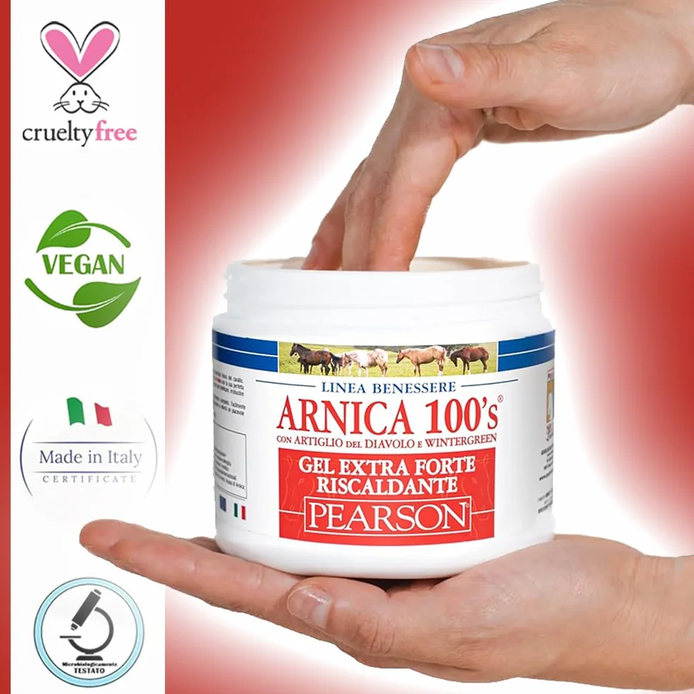 ARNICA 100'S Gel chauffant extra-fort Pearson pour chevaux 500ml Crème à l'arnica Gel fort griffe du diable et menthol Pommade défatigante relaxante