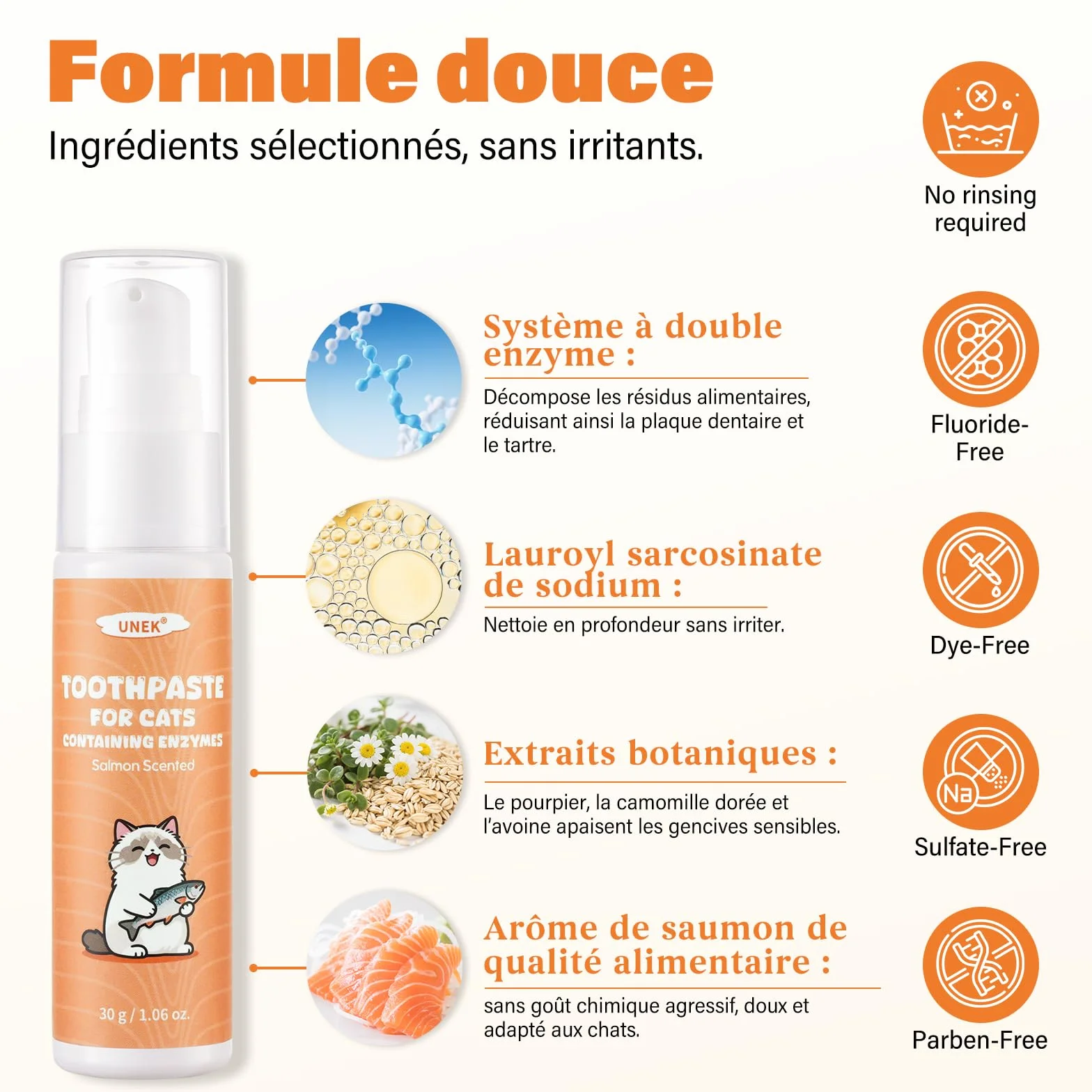 UNEK Kit de soins dentaires pour chat dentifrice enzymatique 30 g saumon brosse à dents brosse à doigts