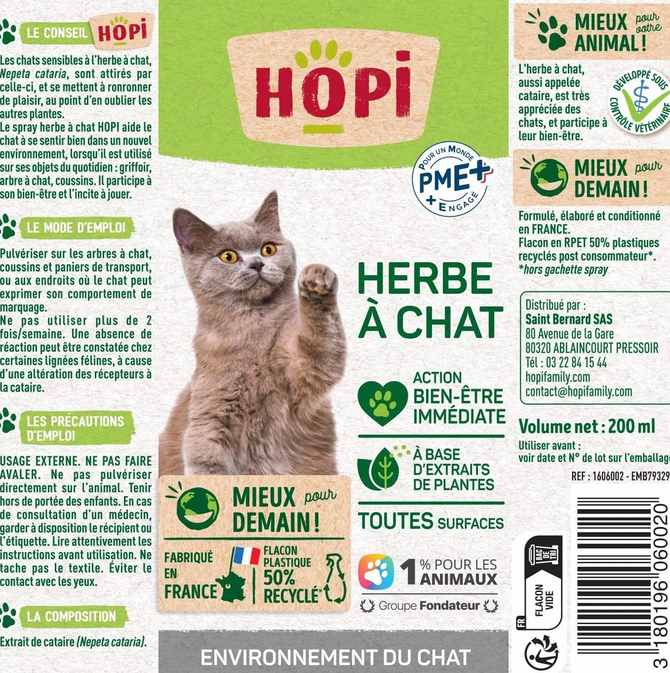 HOPI Spray herbe à Chat 200 ml - Extraits de Plantes - Stimule le Bien Être - Fabriqué en France