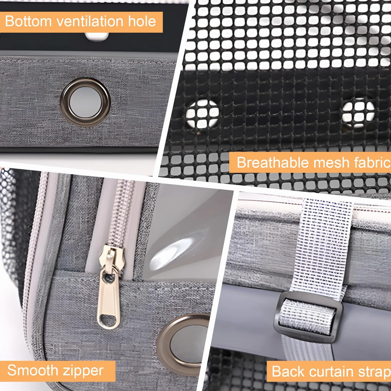 Sac de Transport pour Petits Animaux 35×23×25 cm Souple Pliable avec Ouverture Latérale, Gris