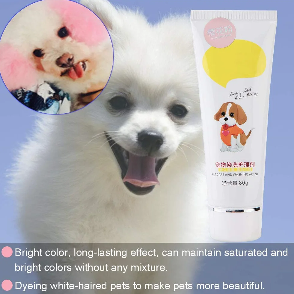 Haofy Gel Teinture Poils Chien 80g Pâte Colorante Poils Blancs Teinture Temporaire Chiens Chats Couleur Vive Rose