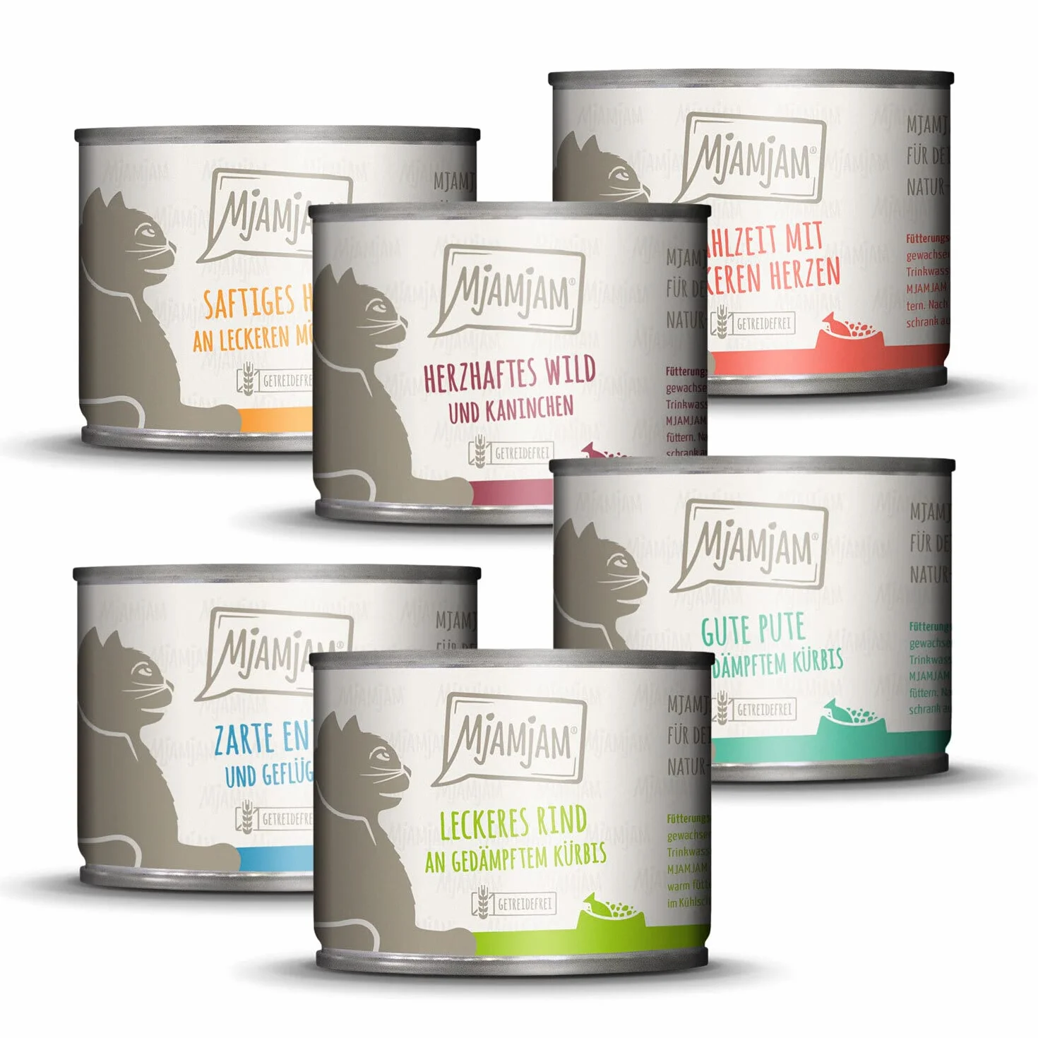 MjAMjAM nourriture humide pour chats emballage mixte III gibier lapin dinde canard volaille coeurs poulet boeuf 6 x 200 g sans céréales