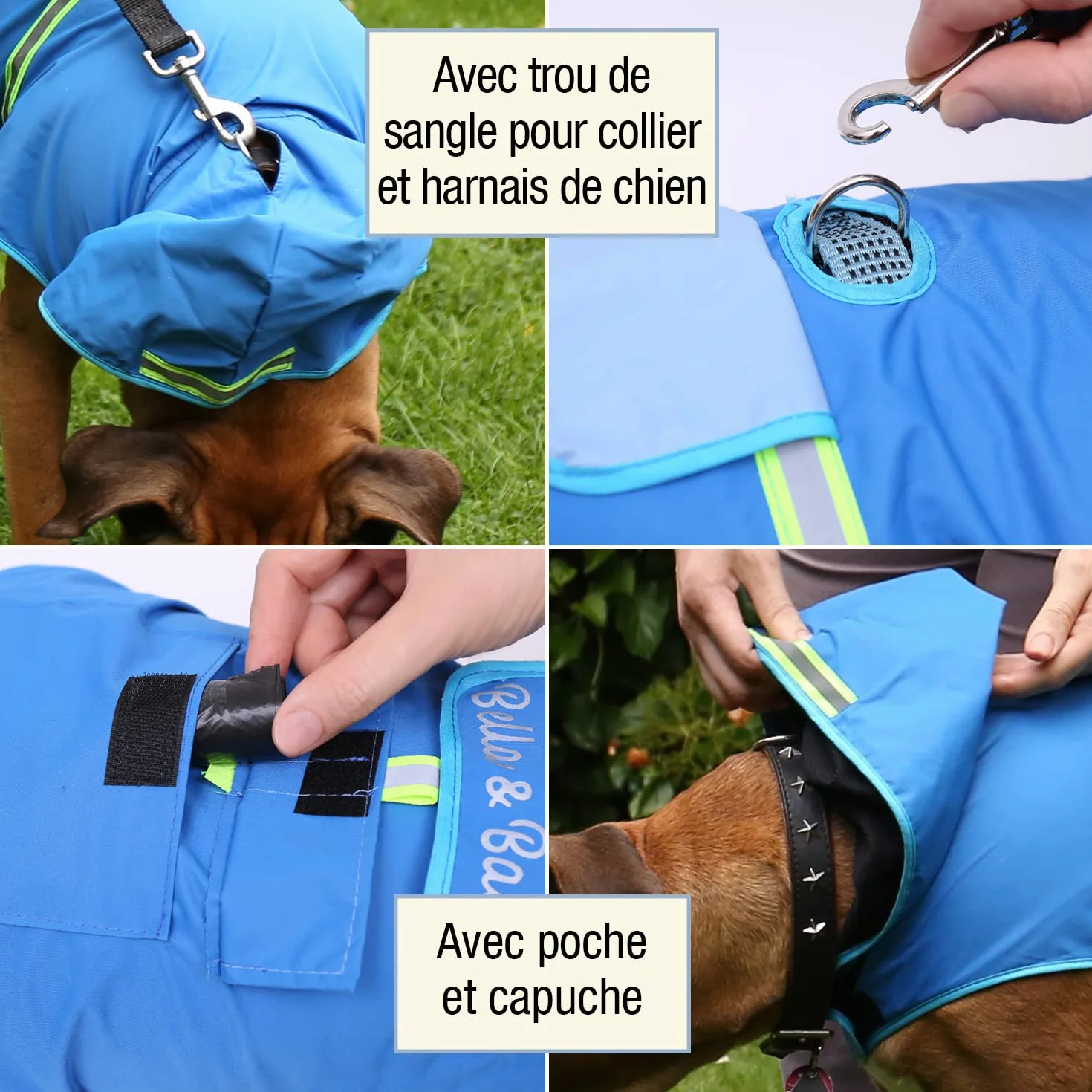 Bella & Balu Manteau de pluie imperméable pour chien avec capuche et réflecteurs