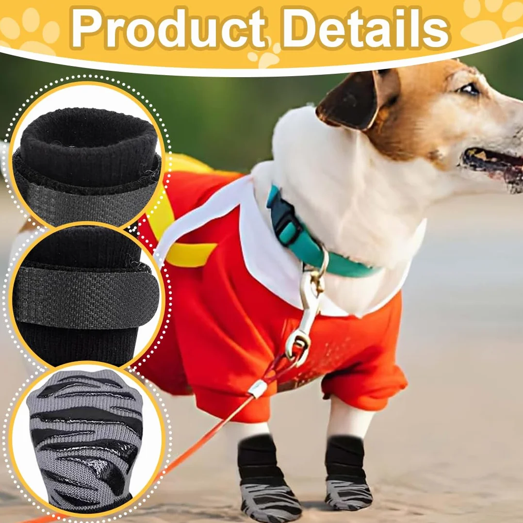 Chaussettes Antidérapantes pour Chien, Protection Coussinet, Chaussure Chien Réglable avec Adhérence, Noir, S (4 Pièces)
