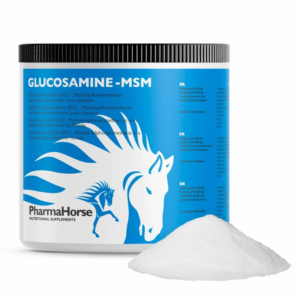 PharmaHorse Glucosamine & MSM | Articulation Cheval | Supplément pour Cheval | sans Sucre ajouté | Sulfate de glucosamine 100% Pur | sans dopage | 500 grammes