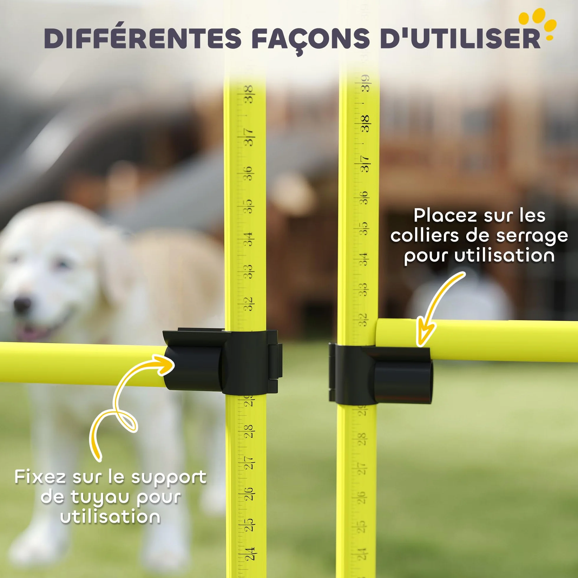 PawHut Kit Agility pour Chiens, 4 Obstacles Professionnels Hauteur Réglable, Parcours Entraînement Jaune