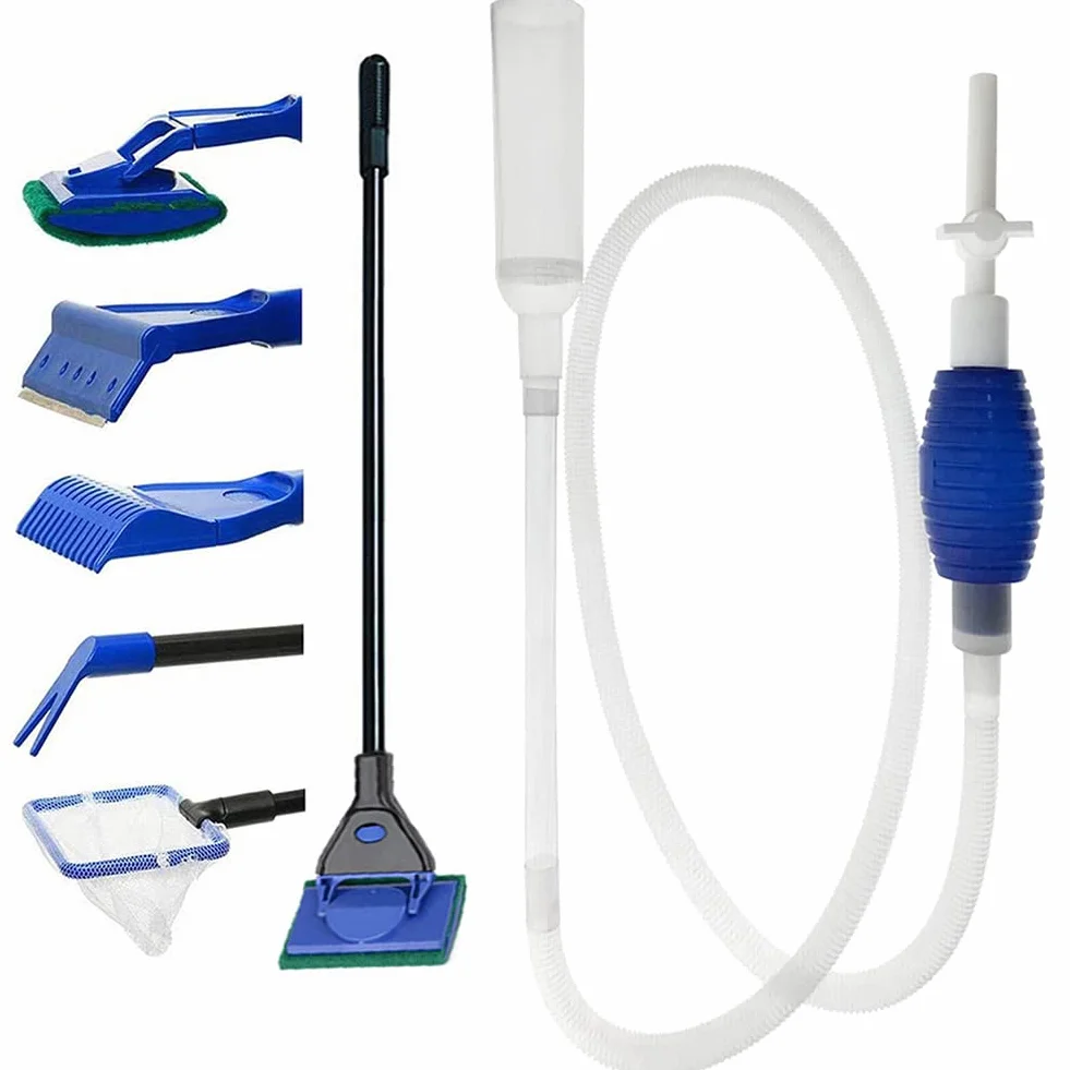 SLOCME Kit de nettoyage d'aquarium 5 en 1 avec pompe siphon à gravier