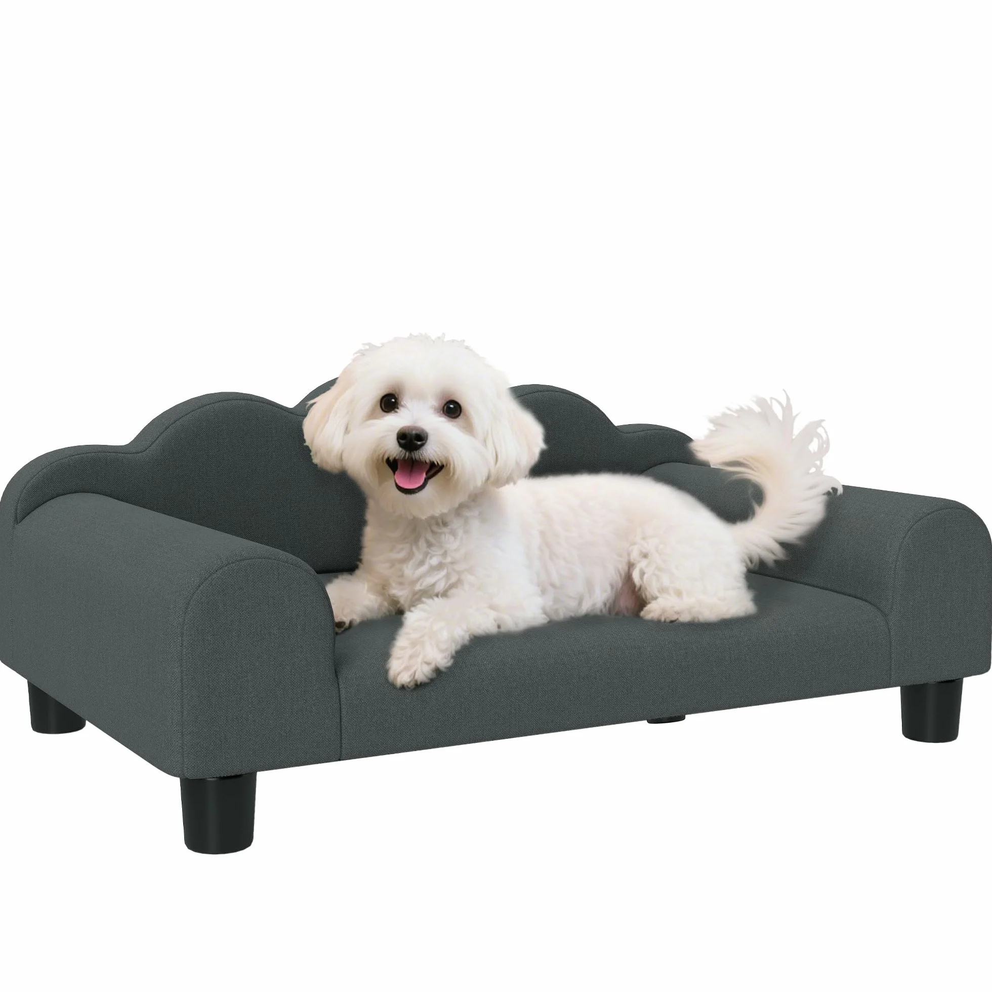 PawHut Canapé pour Chien avec Dossier et Accoudoirs, Respirant, 66 x 42 x 28,5 cm, Gris foncé