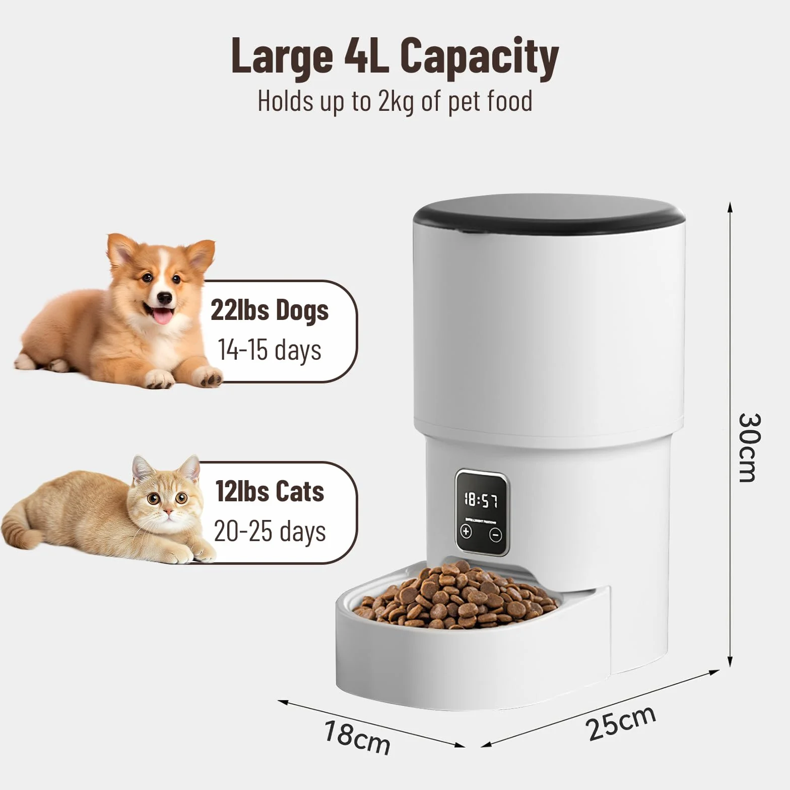 Distributeur Croquettes Chat Automatique 4L Minuterie Programmable 1-6 Repas