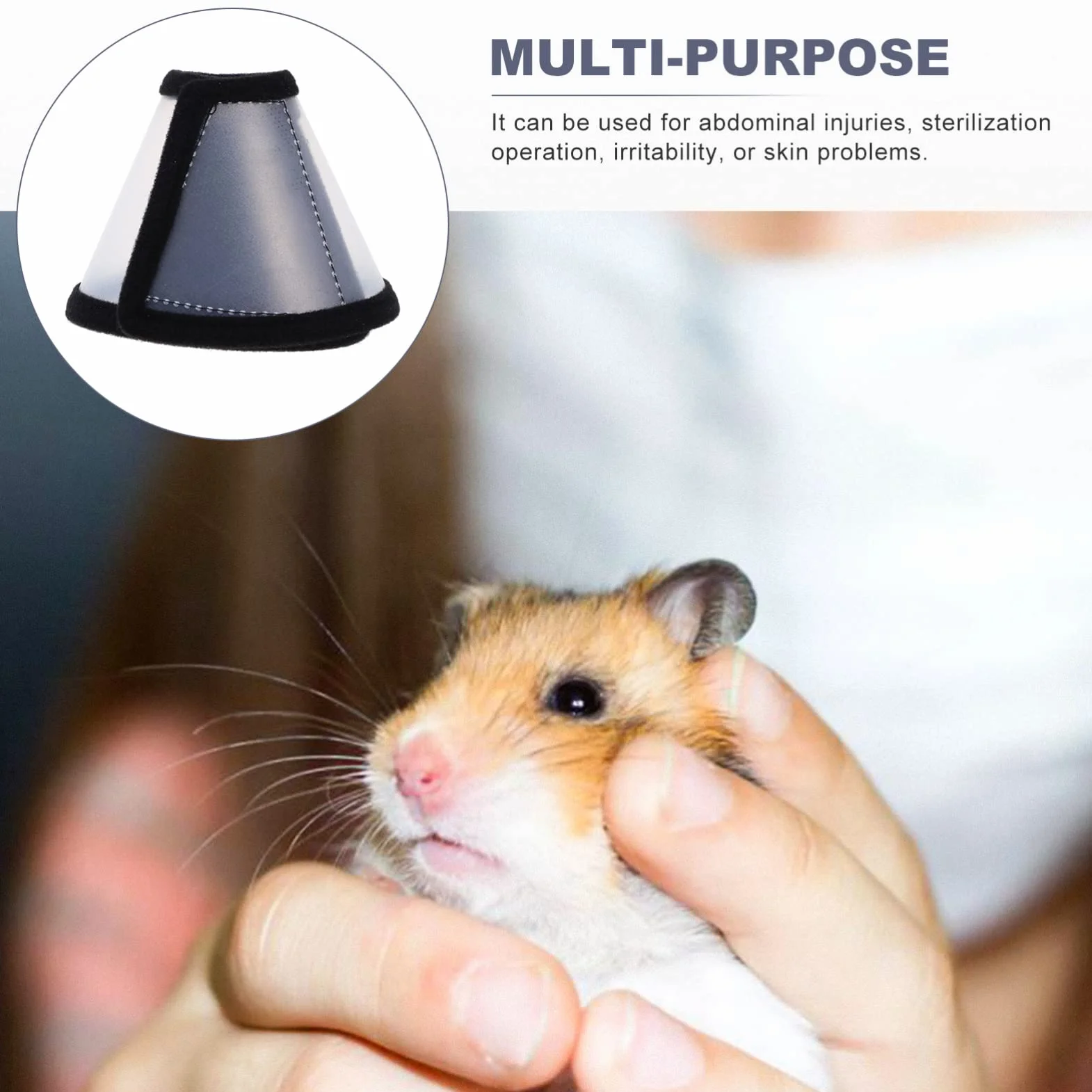 Mipcase Collier Anti-Léchage pour Hamster en Polaire et Plastique, 2 Pièces, Facile à Mettre et Enlever, Anneau de Protection Cou Irritabilité et Blessures