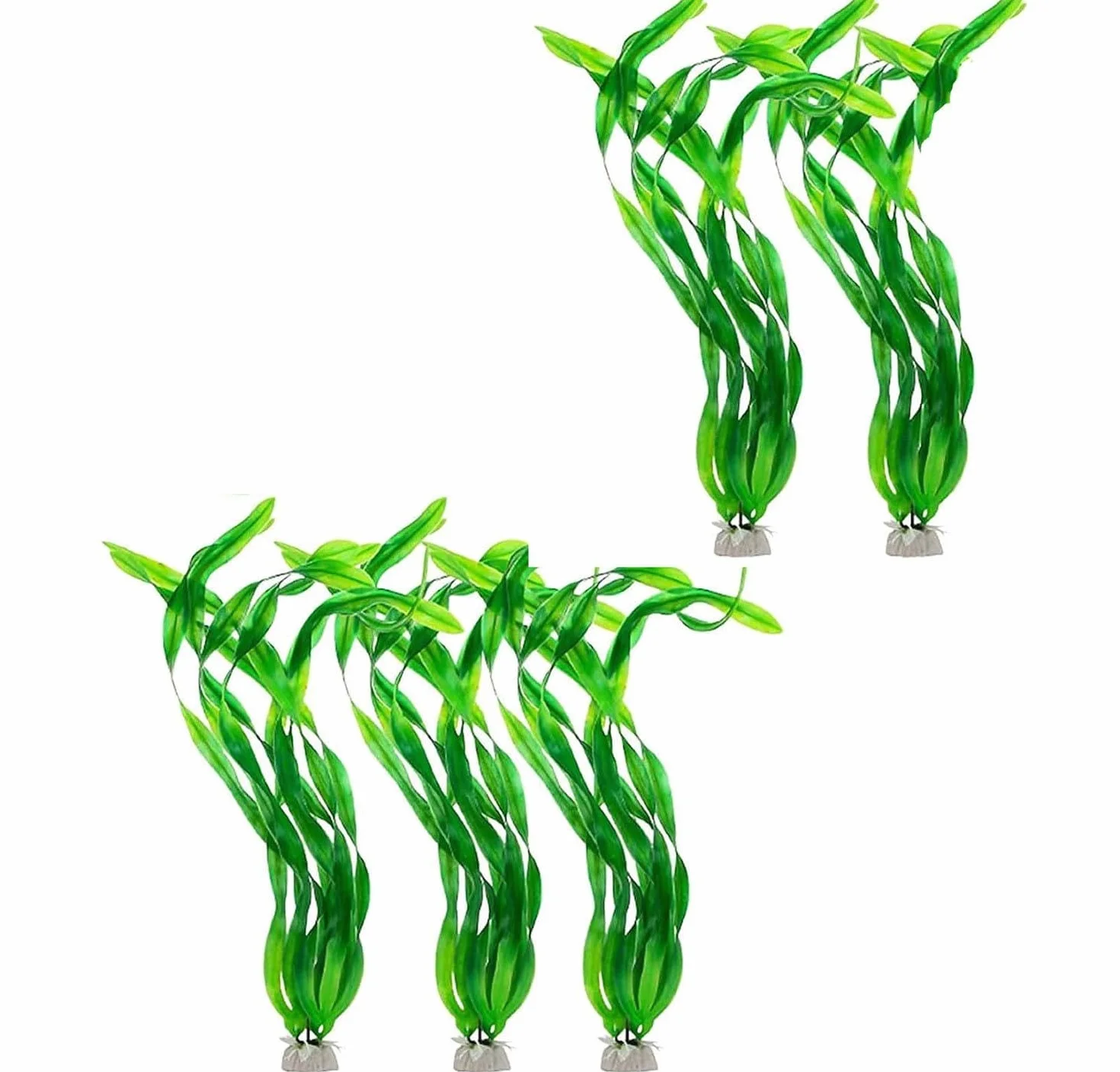 Lot de 5 Plantes Aquarium Artificielles, Base en Céramique, Décoration Poisson pour Aquarium Eau Douce et Eau de Mer