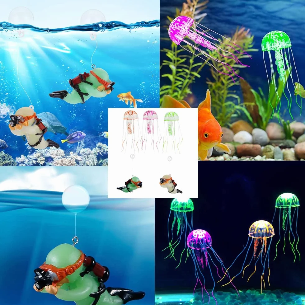Lot de 5 décorations d'aquarium - Méduses artificielles - Accessoire de paysage pour aquarium