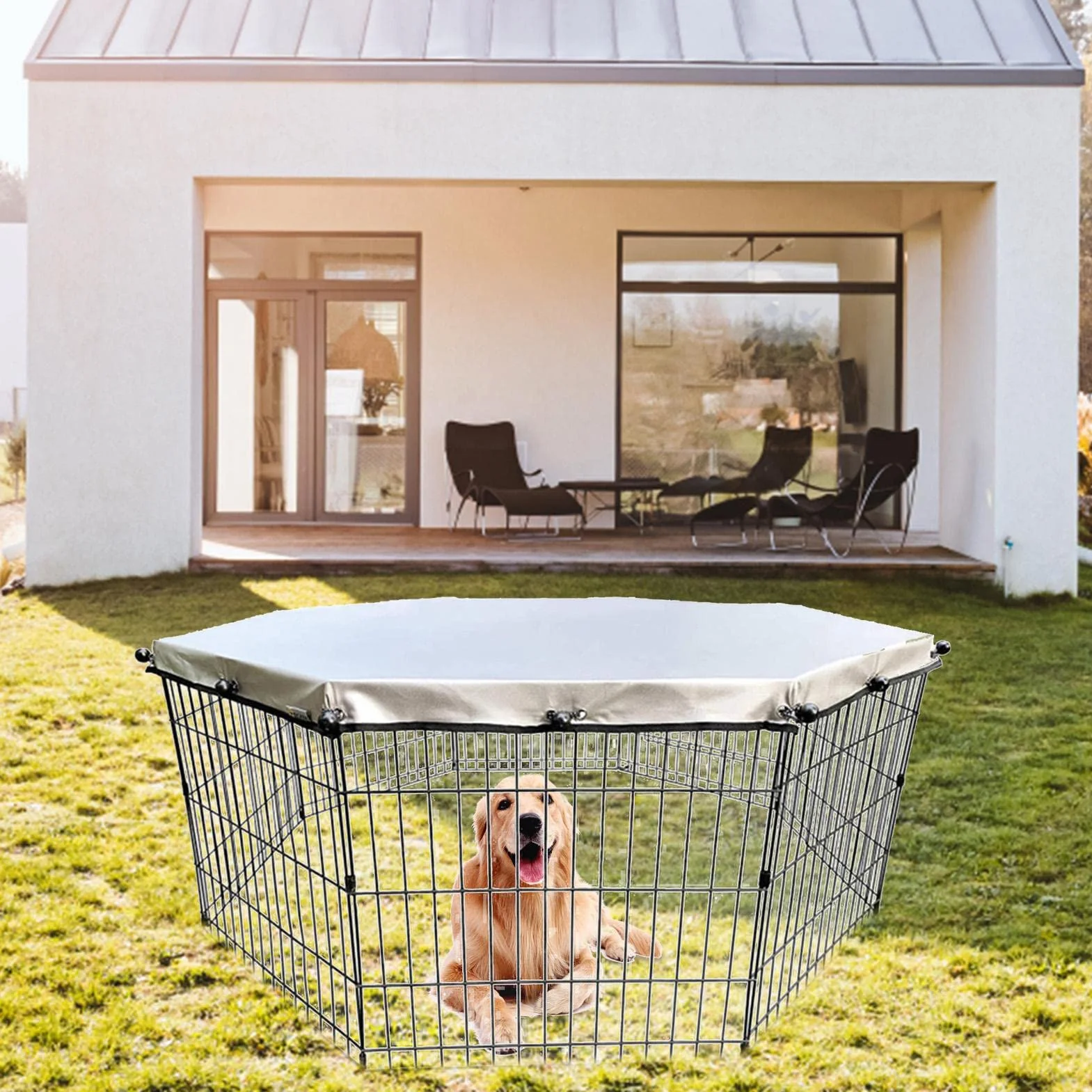 Parc pour chien Teksome Housse supérieure résistante au soleil et à la pluie Tissu maillé pliable lavable
