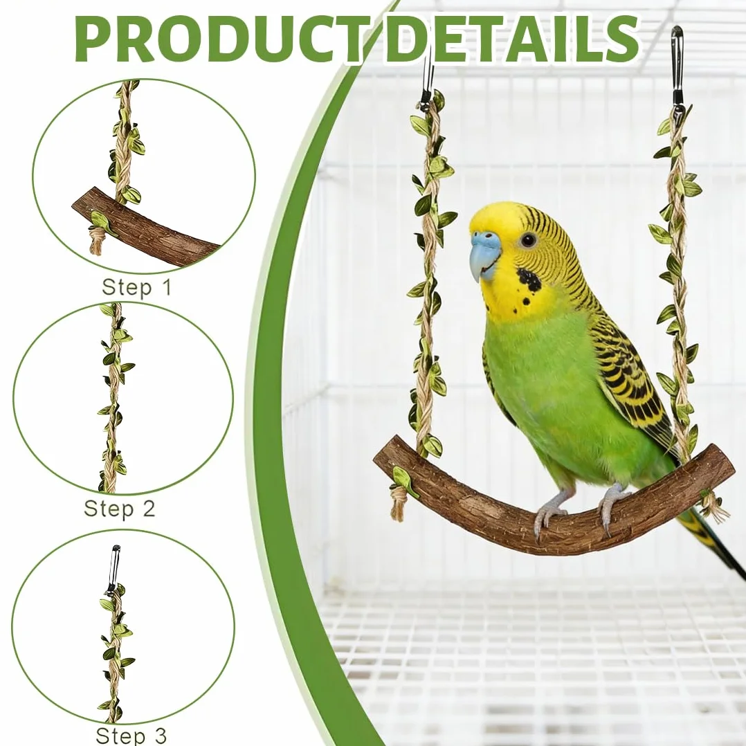 Balançoire en Bois pour Perroquet Jouet Perchoir Suspendre Accessoires Oiseaux