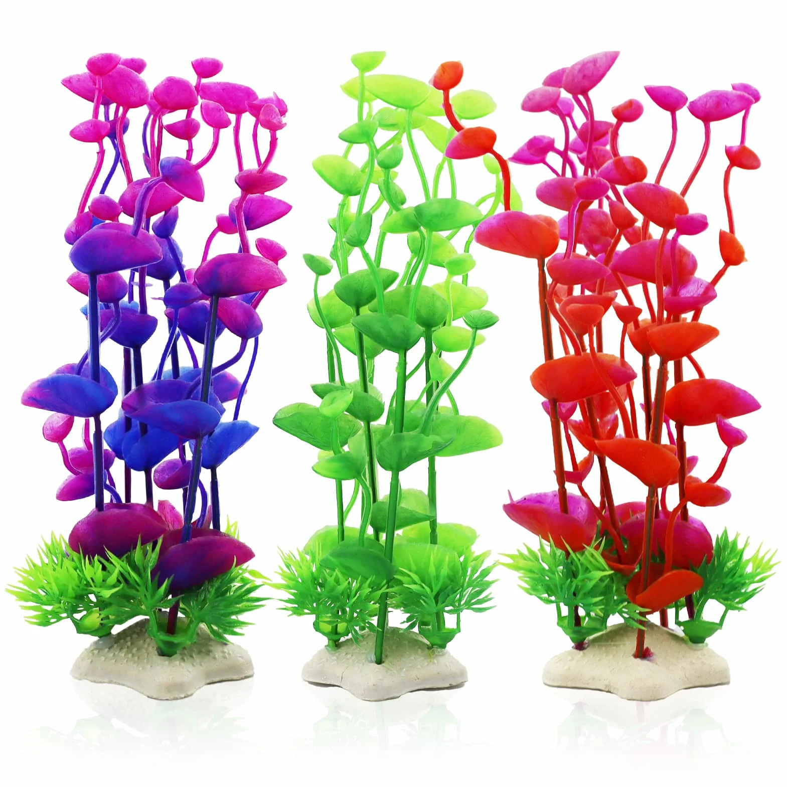 Lot de 3 plantes artificielles pour aquarium, plantes décoratives en plastique, plantes aquatiques pour poissons – 3 couleurs