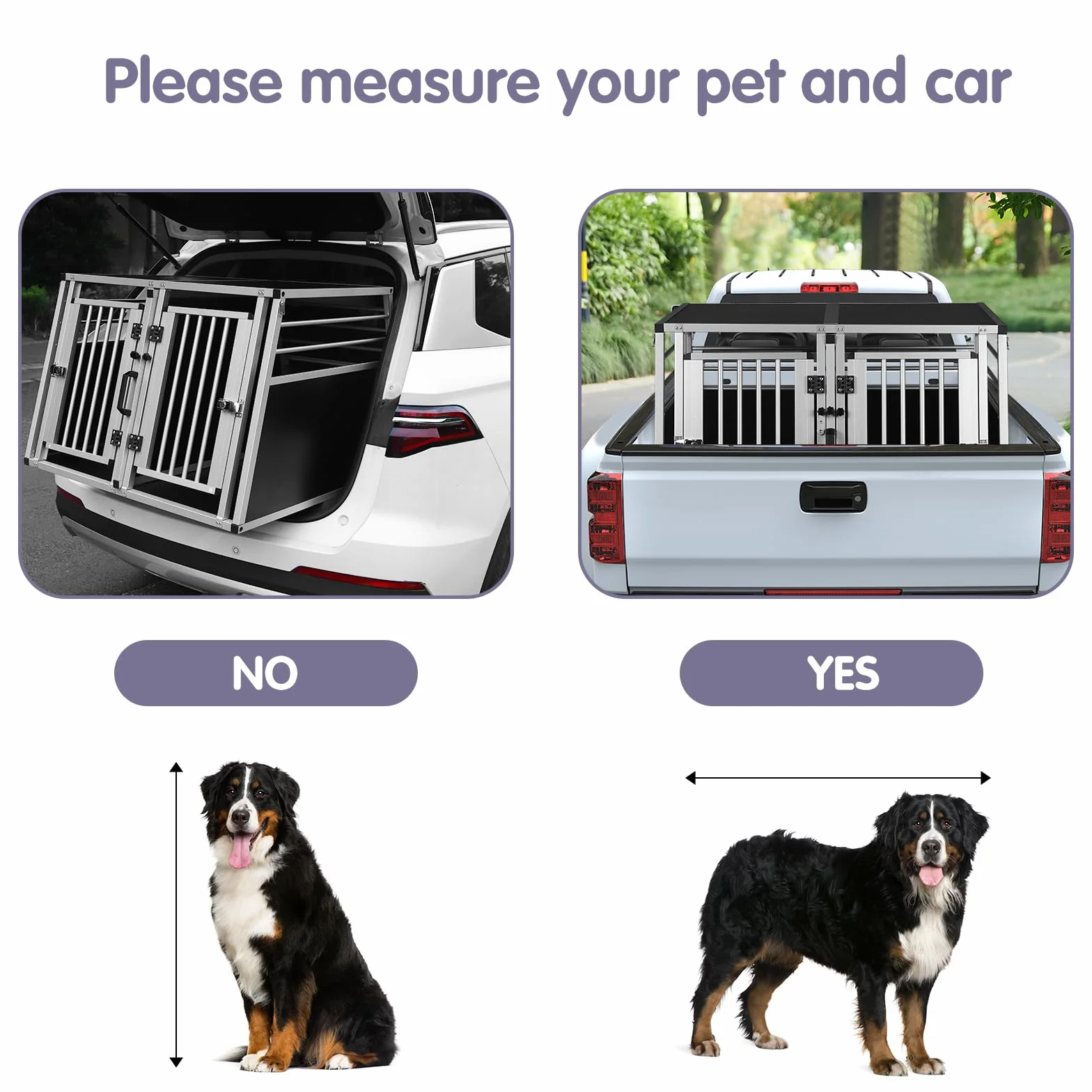 EUGAD Caisse Transport Chien, Cage de Transport pour 2 Chiens Voiture,Caisse de Transport pour Grand Chien Aluminium avec Cloison Séparation Fermeture Sécurité, Cage Transport Solide 97x92x66cm
